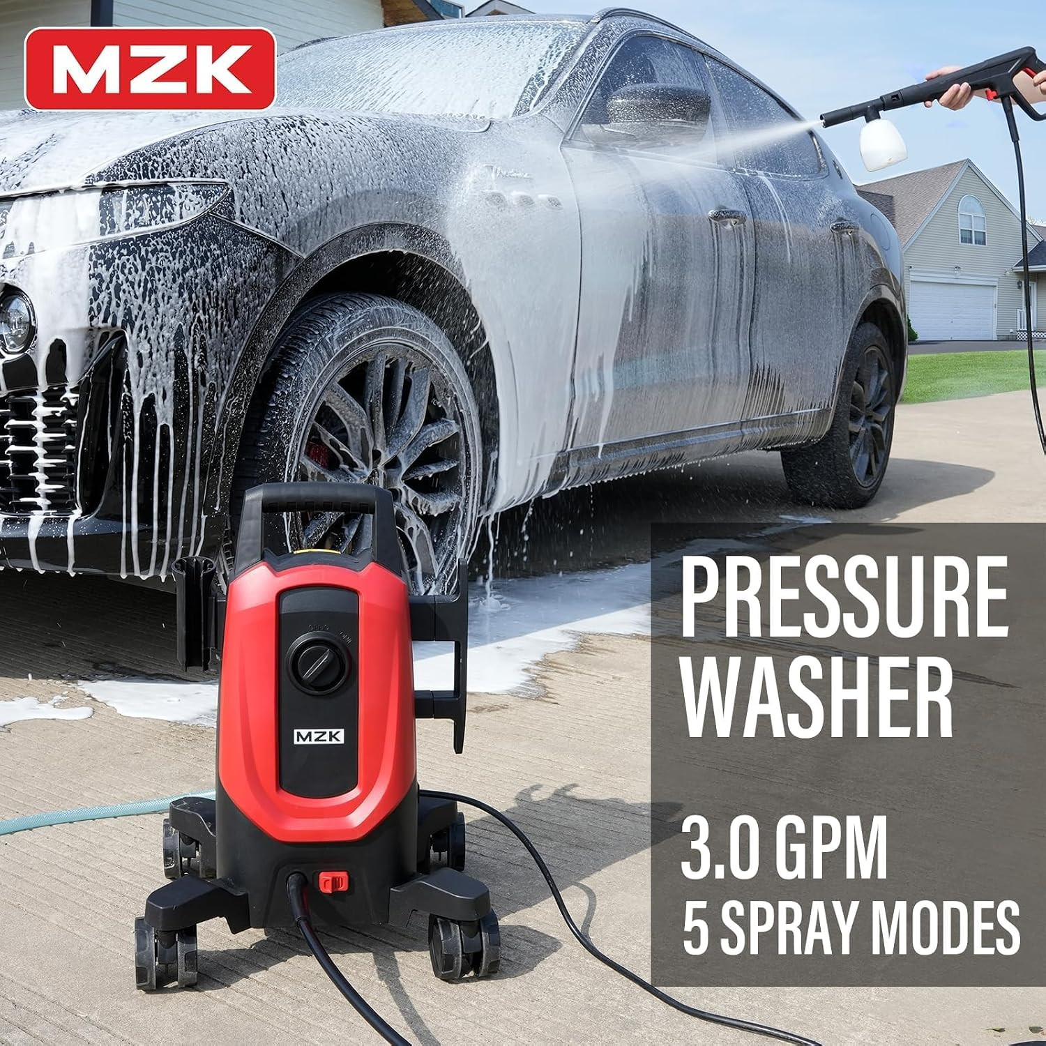 Pressure Washer with 4 Quick-Connect Nozzles, Foam Cannon for Easy Replacement,
