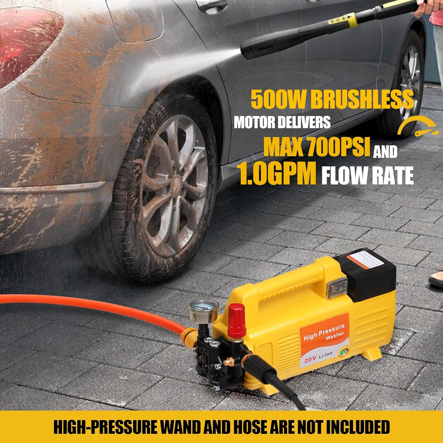 Mellif Cordless Pressure Washer for DeWalt 20V Battery Not Included Spray gun
