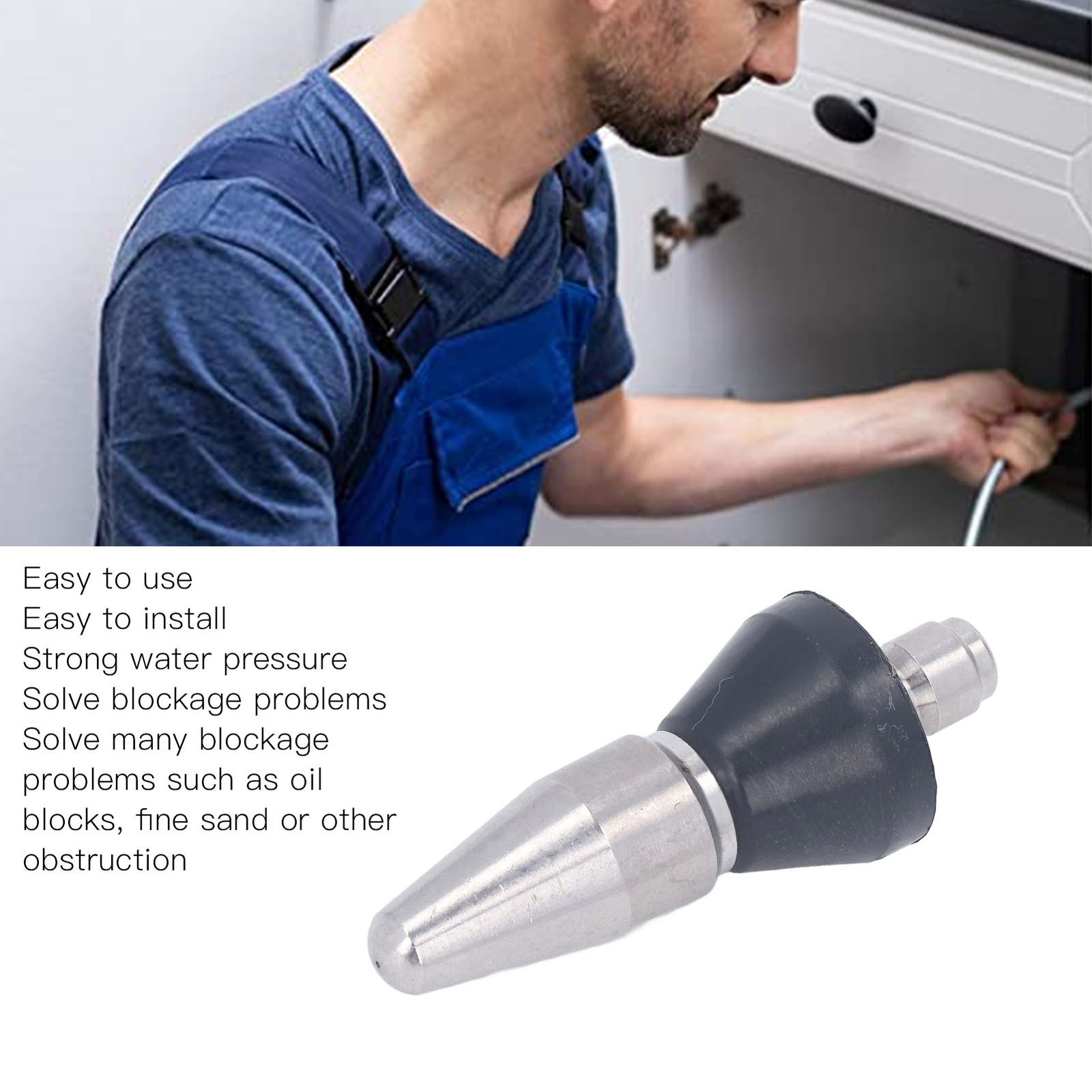 Pressure Washer Nozzle Pointed 5000PSI Large Head Rear 3 Holes 1/4in NPT