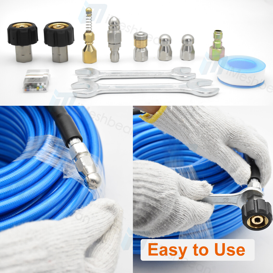 200FT Sewer Jetter Nozzles Kit Drain Cleaning Hose Pressure Washer Male 1/4″ NPT