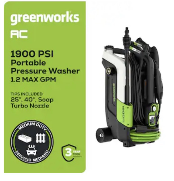 Greenworks 1900-PSI 1.2-GPM Cold Water Electric Pressure washer with Spray Tips