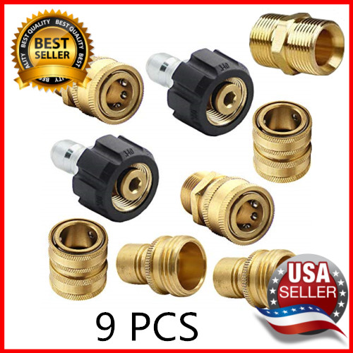 9Pc Pressure Washer Adapter Set Quick Disconnect Kit M22 Swivel to 3/8” Connect