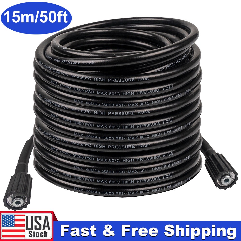 Pressure Washer Hose 15m/50ft 1/4″ M22-14mm Power Washer Extension Hose 5800 Psi