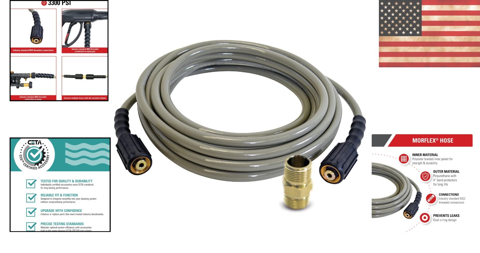 MorFlex 25ft Pressure Washer Hose – 3300 PSI, Kink Resistant, M22 Compatible