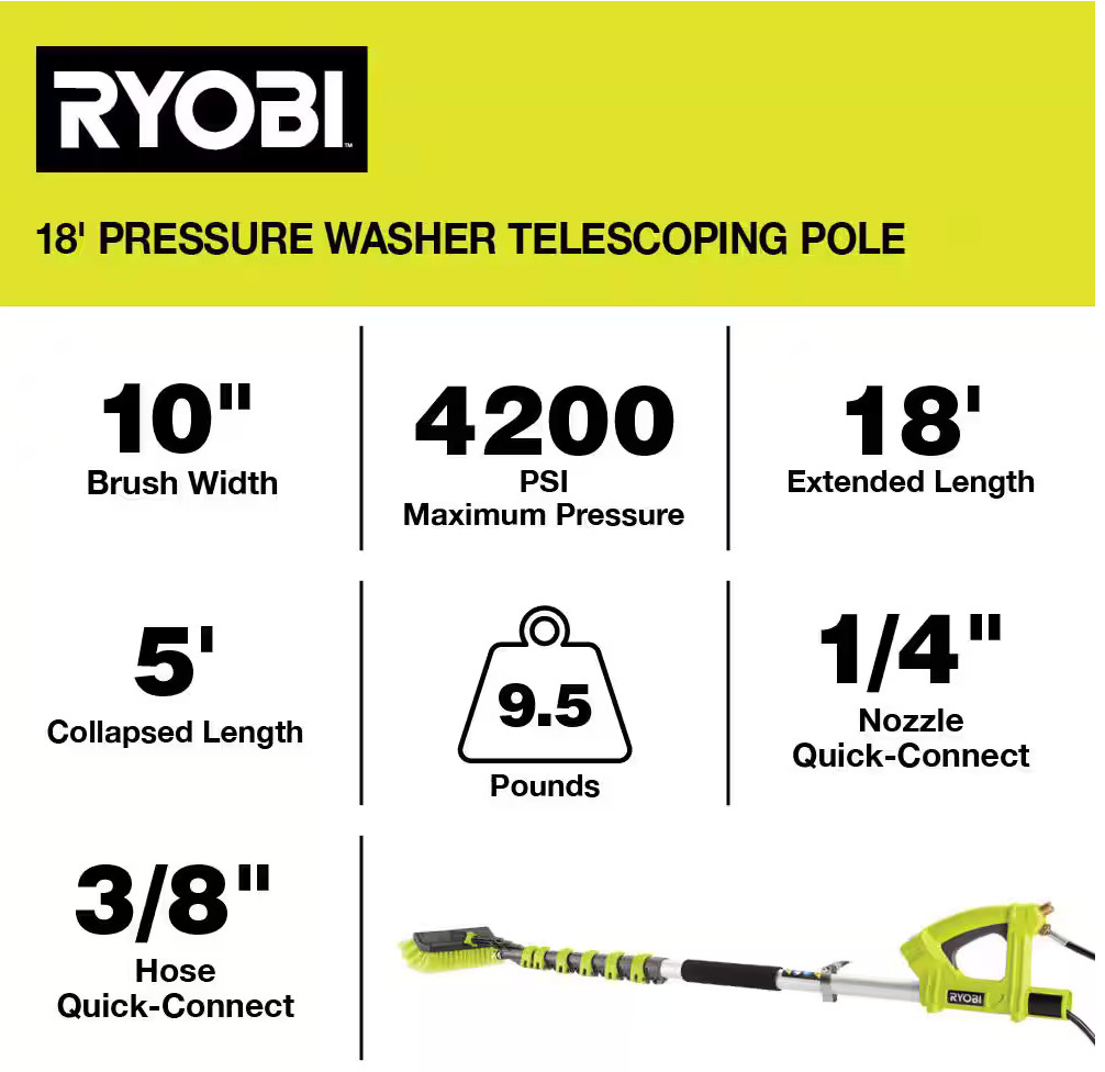 Ryobi 18 ft. Extension Pole with Brush for Pressure Washer