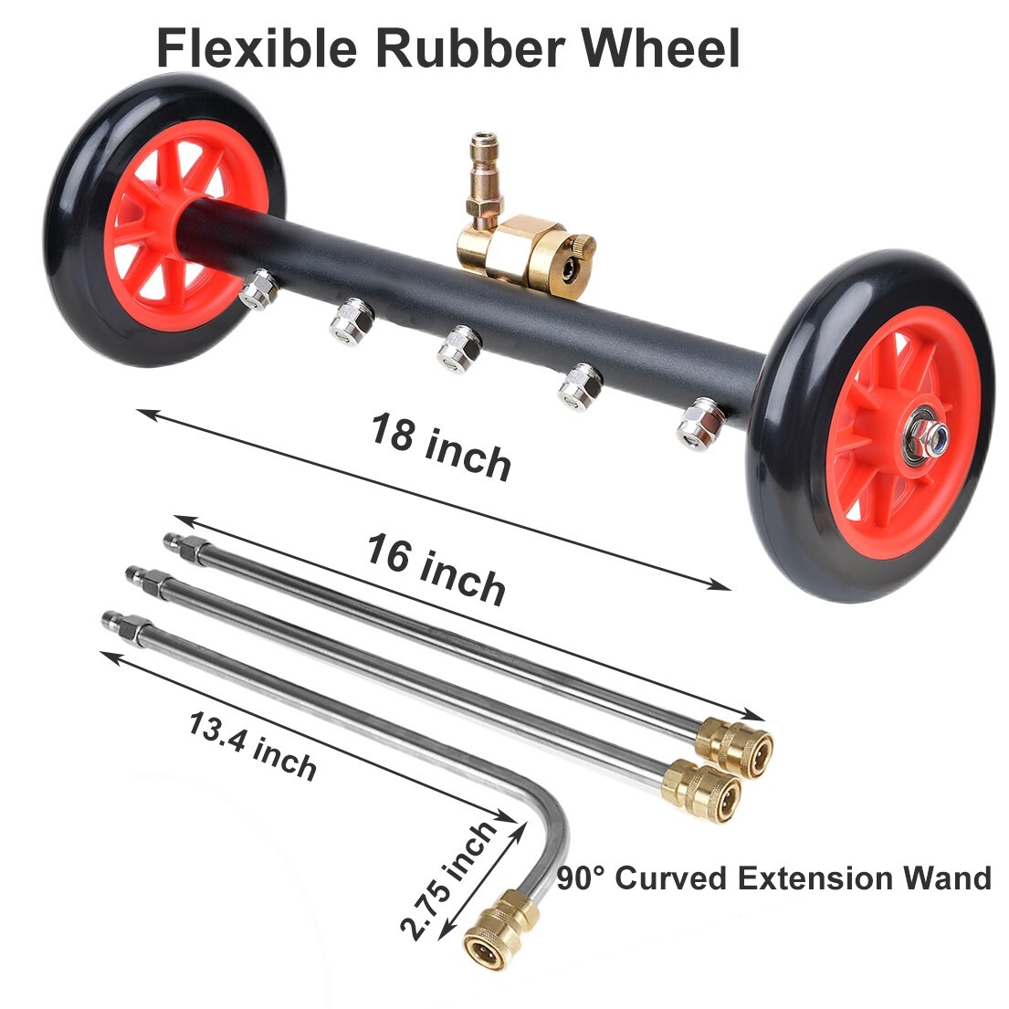 18″ Pressure Washer Surface Cleaner Water Broom Undercarrige Car Clean Brush 2-1