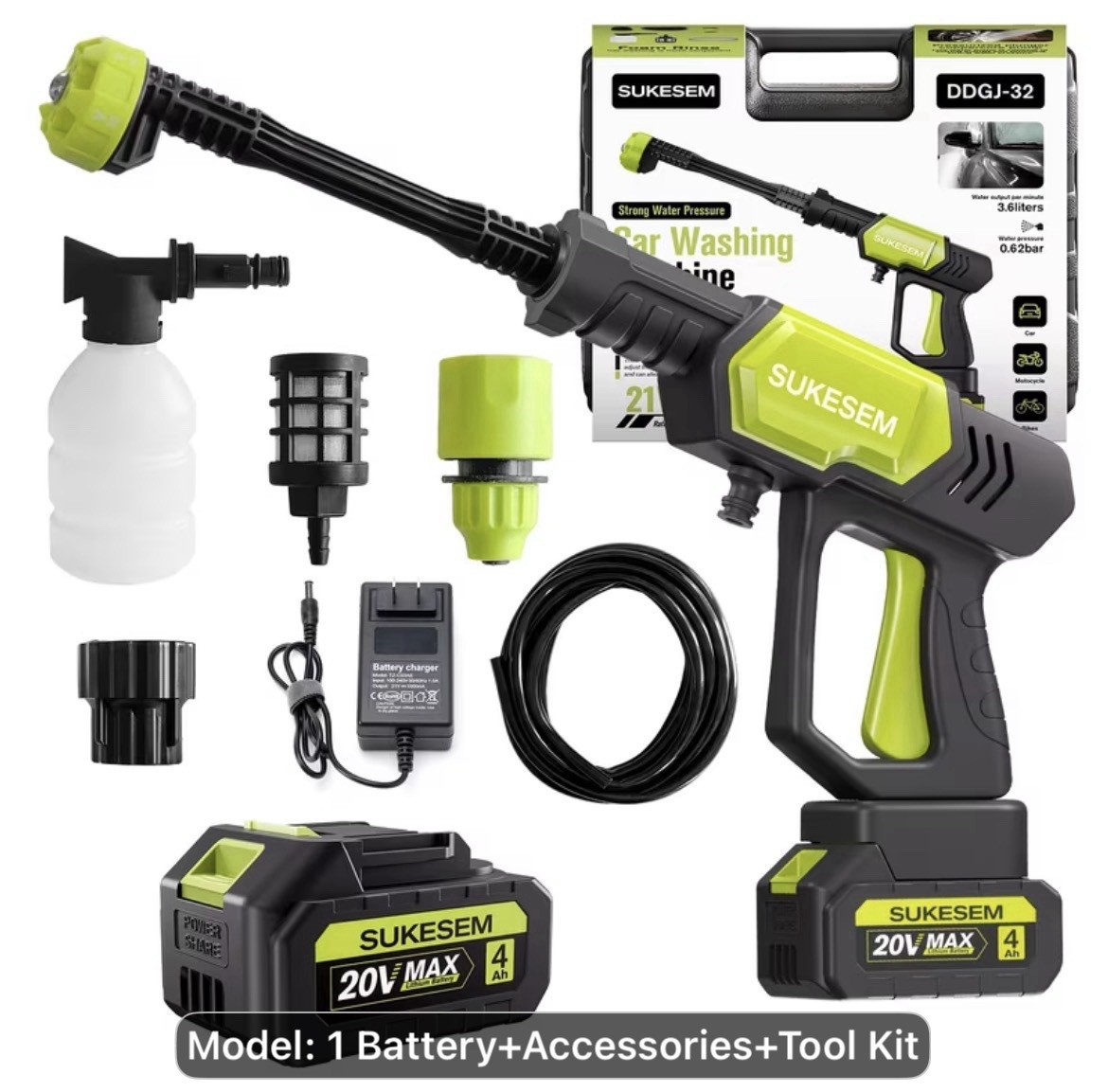 Cordless High Pressure Car Washer Portable Car Wash Cleaner Machine Water Gun