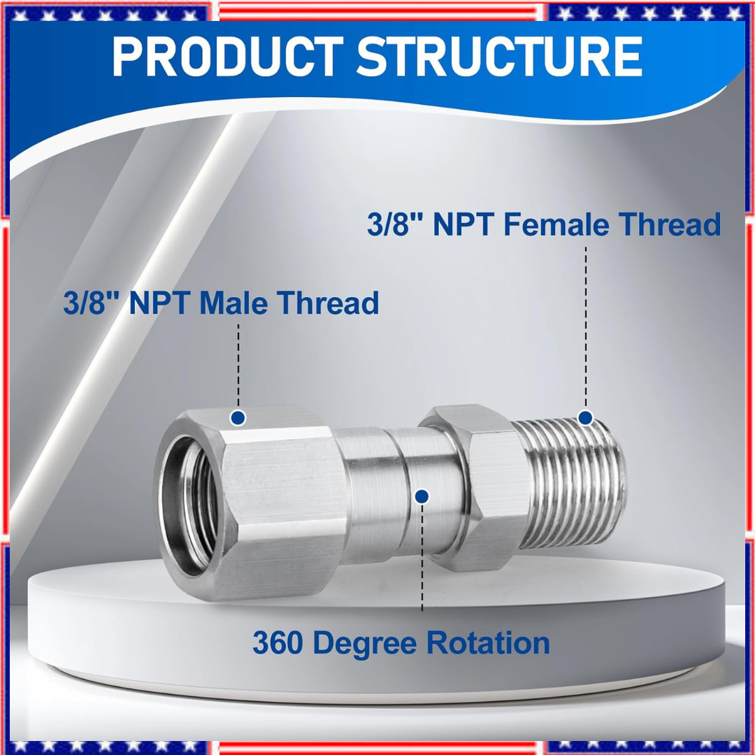 Pressure Washer Swivel 3/8 Inch NPT-M Male Thread 5000 PSI Stainless Steel