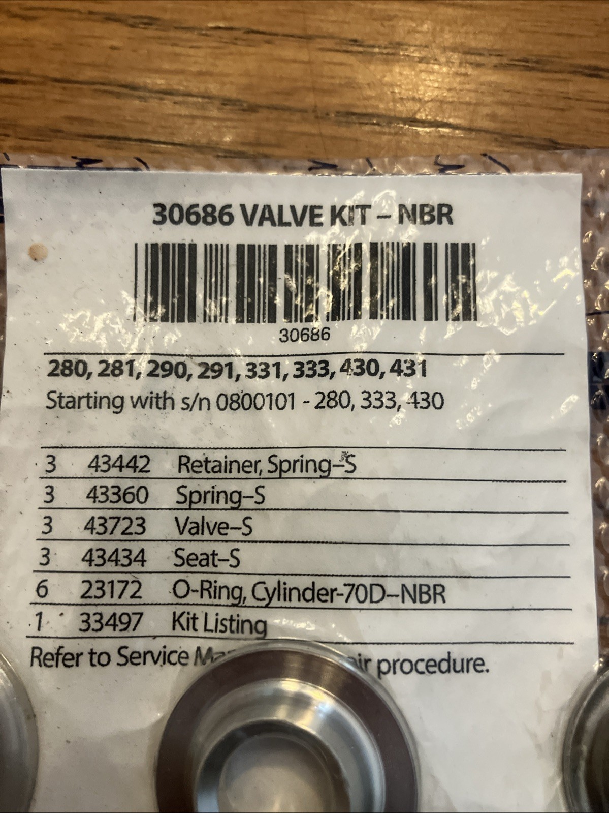 Cat Pumps 30686 VALVE KIT-NBR fits 280, 290, 333, 430 Pumps, OEM. New.