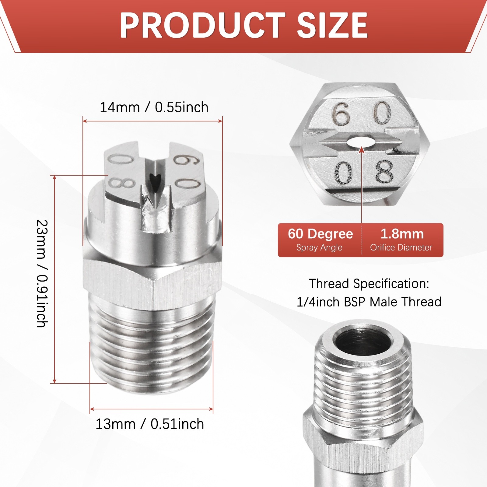 1/4″BSP 60° Flat Fan Spray Tip [3PCS] – Pressure Washer Nozzles [1.8MM]