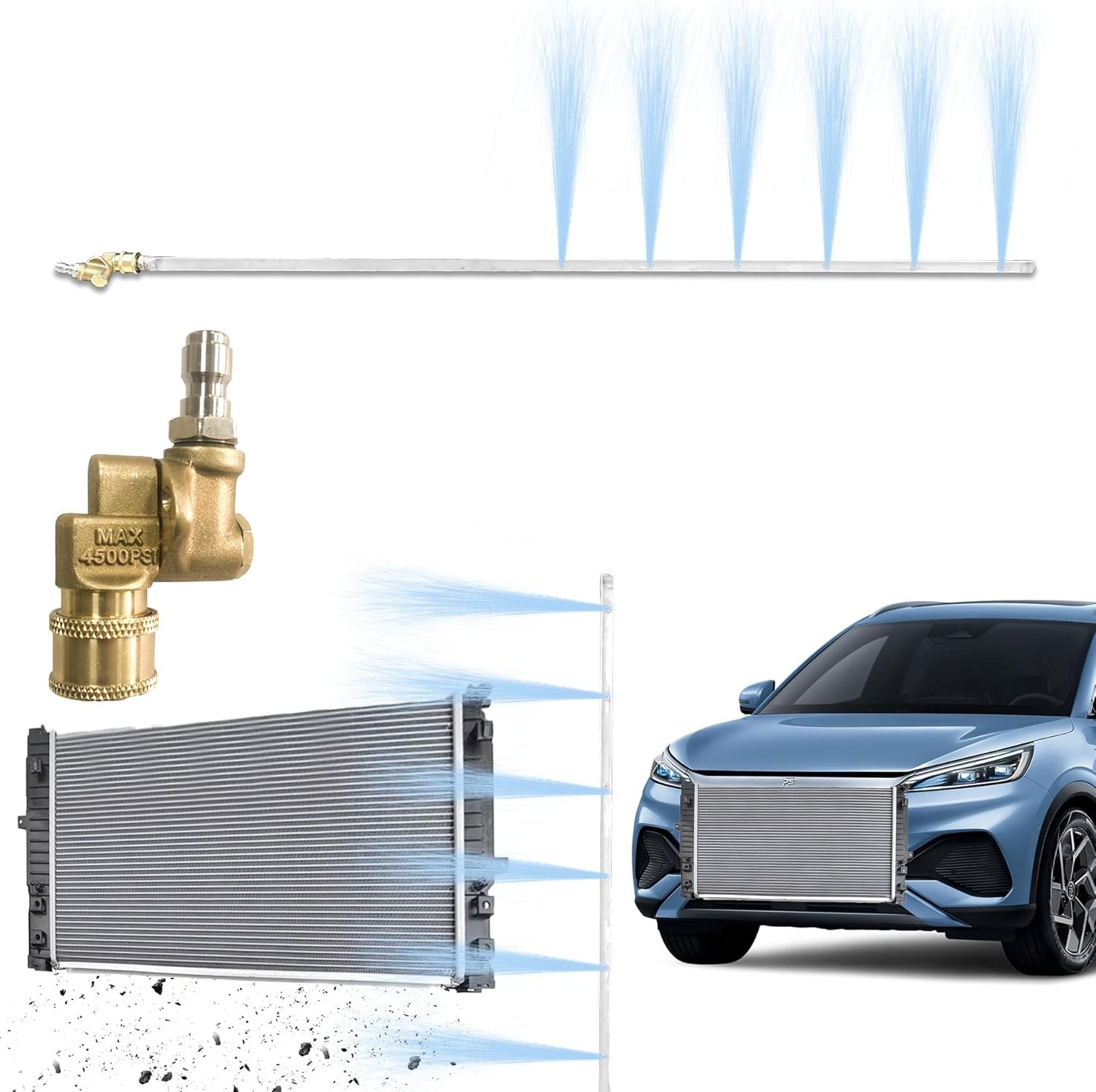 39″ Pro Radiator Cleaning Wand Kit–Radiator Cleaner Tool with Spray Nozzles +