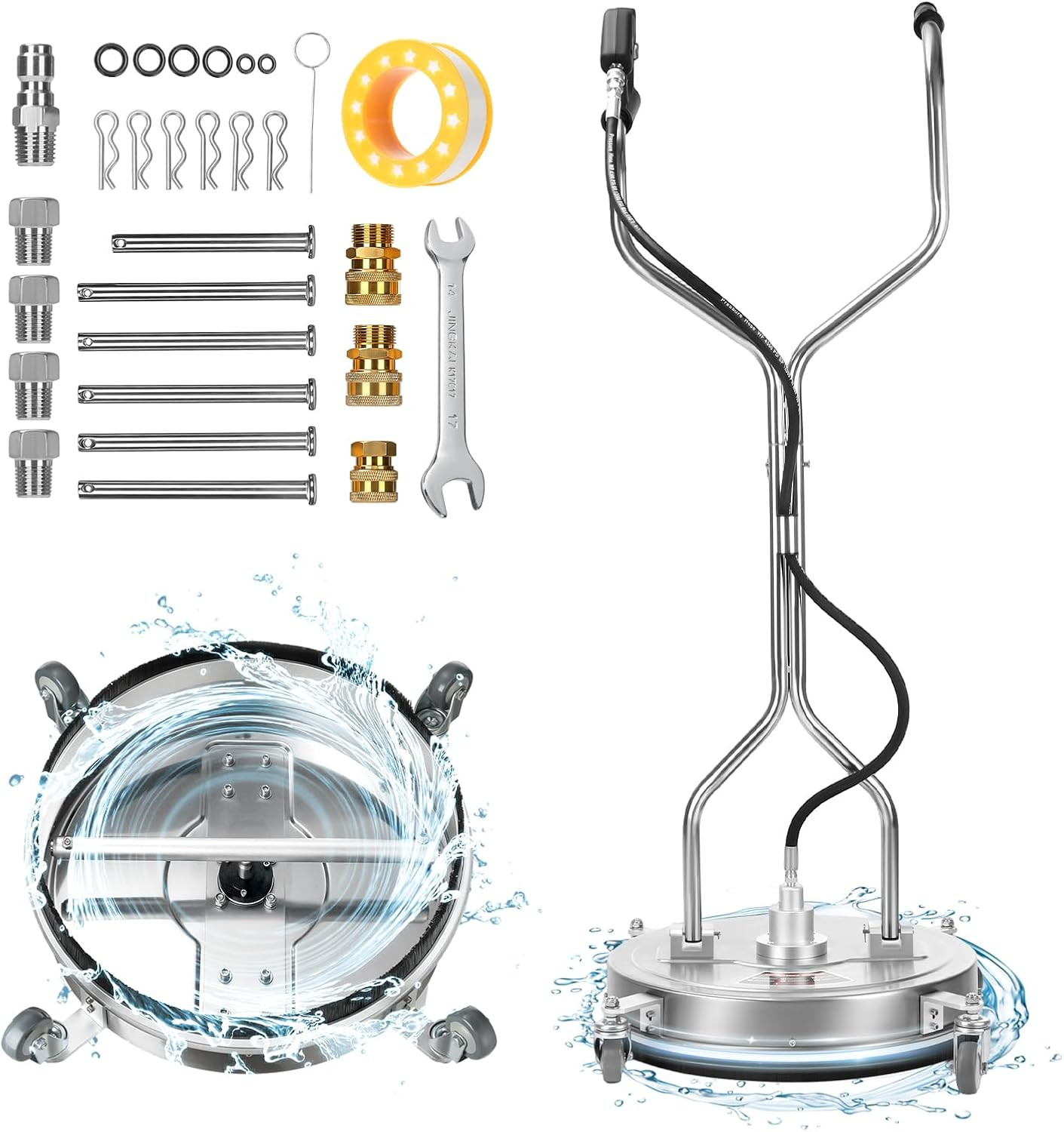 20″ Stainless Steel Pressure Washer Surface Cleaner, 4500PSI for Driveways & Pat