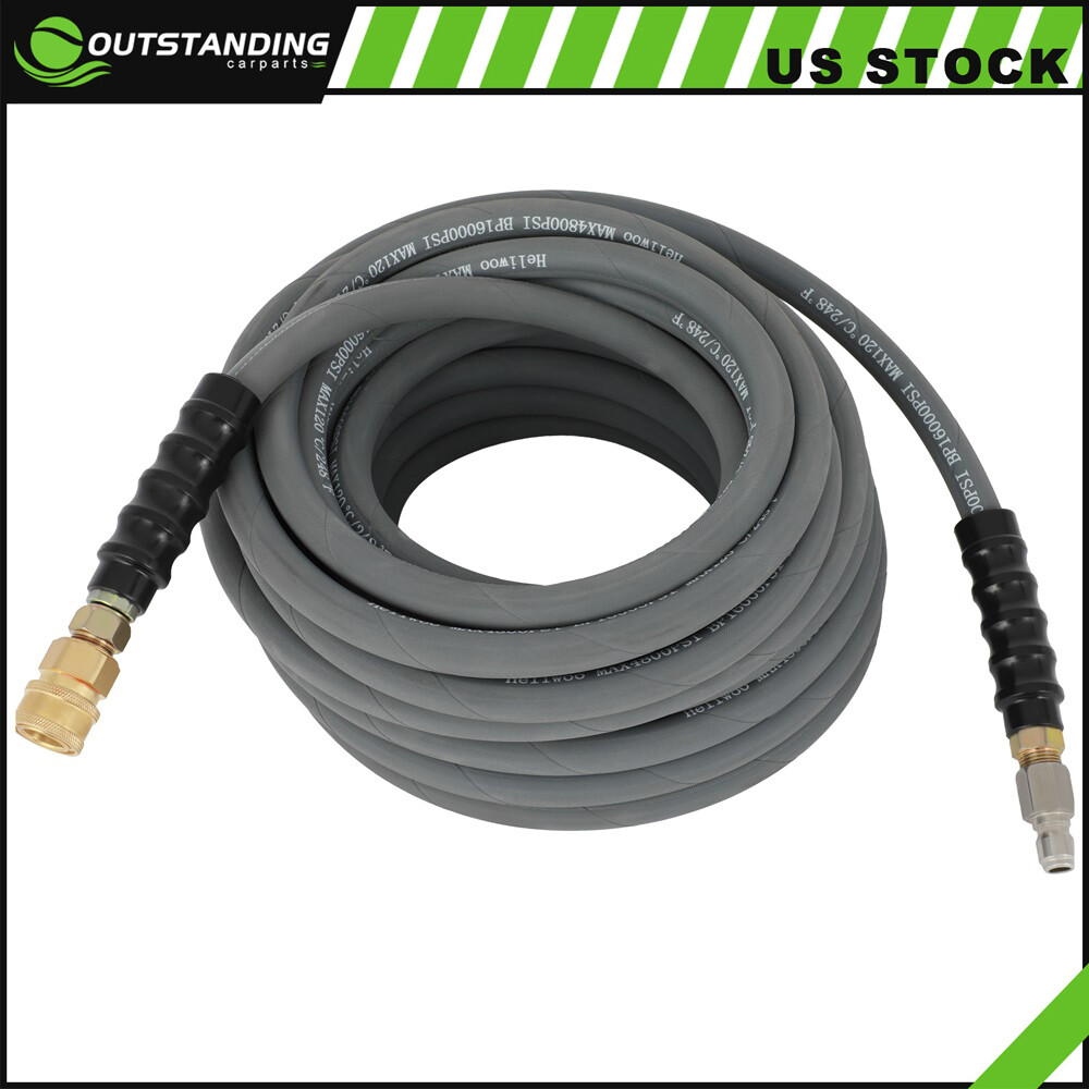 Pressure Washer Hose Gray Non-Marking With Couplers 100ft 4000psi 3/8″