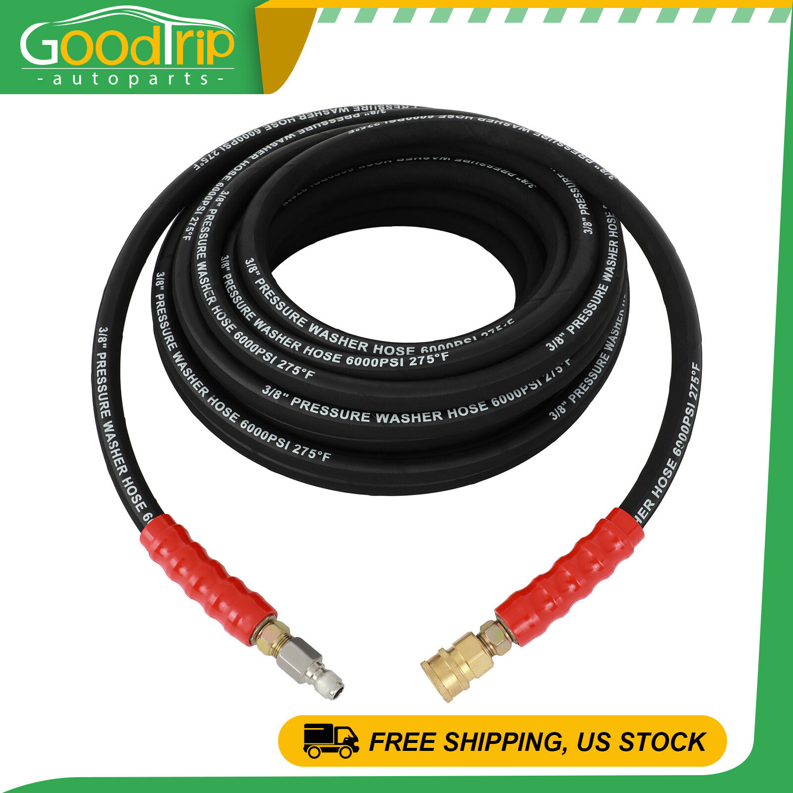 for Pressure Washer Hose 6000PSI 3/8″ x 50ft Non-Marking R2 Rating Free Shipping