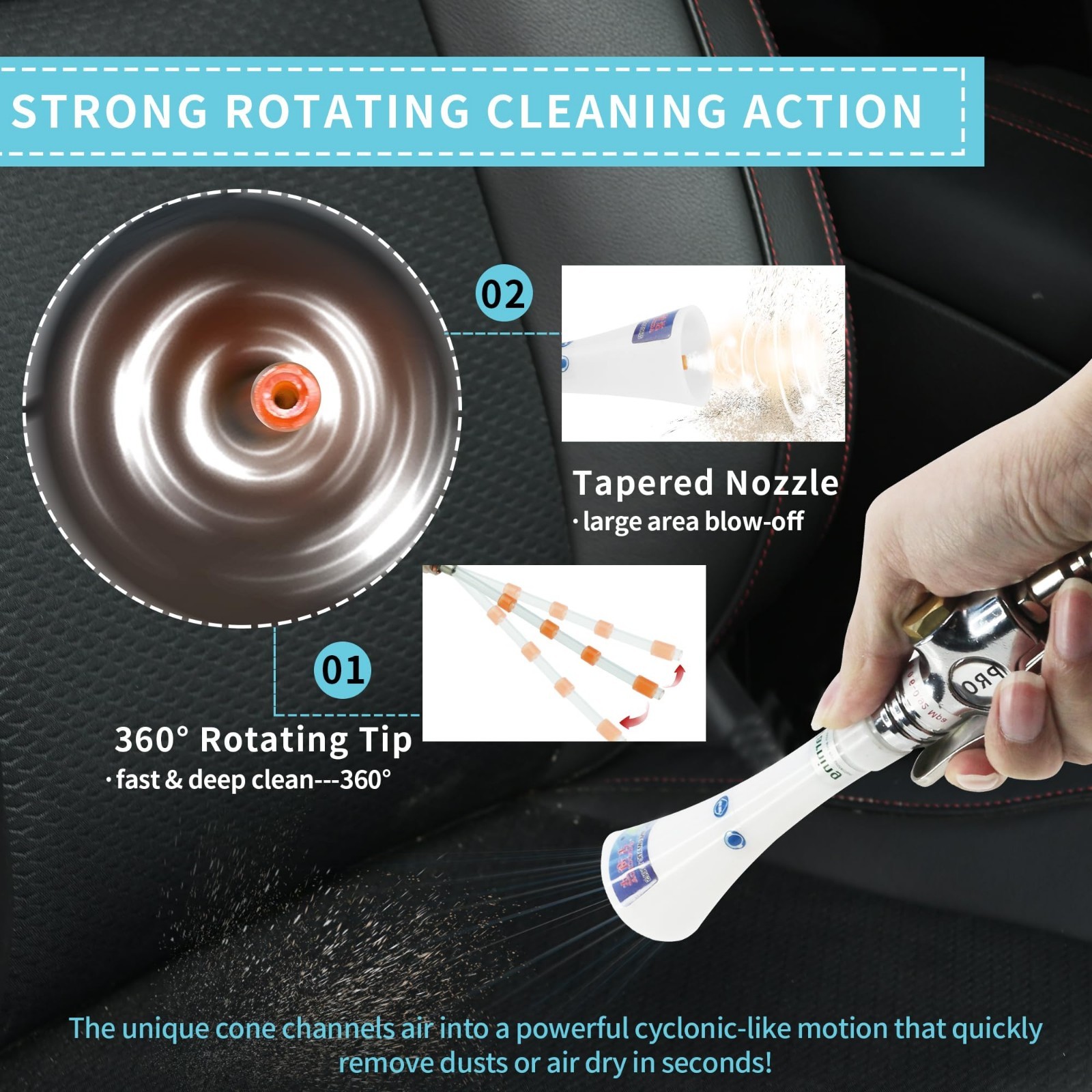 High Pressure Car Cleaning Gun Kit – Mini Tornado Air Blower, Vortex Dirt Remove