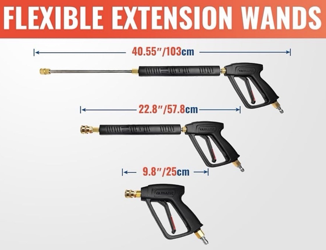 YAMATIC Pressure Washer Gun Wand with Swivel 3/8″ Plug & M22 Coupler, Stainless