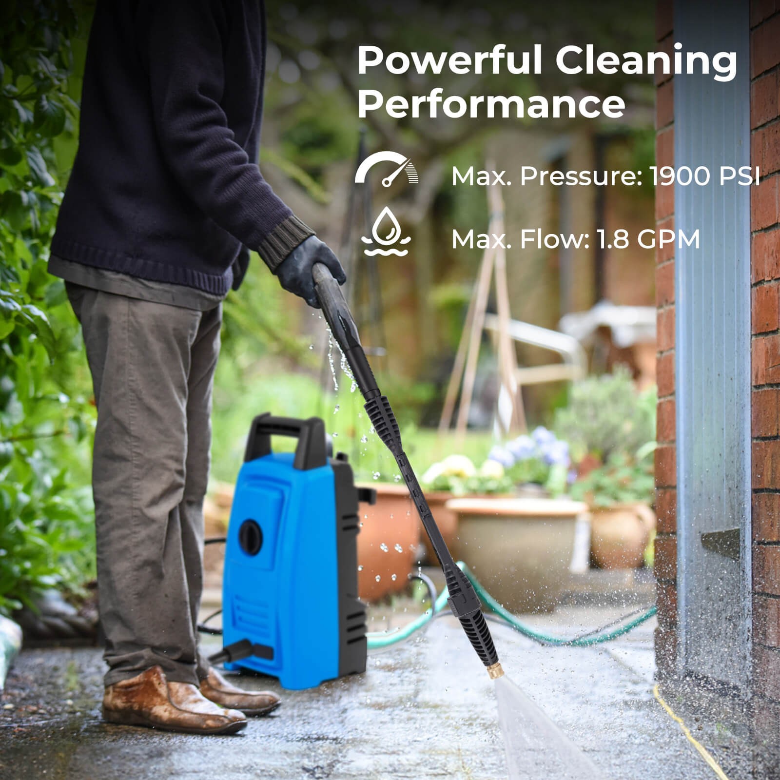 Electric Pressure Washer w/ Wheels 5 Quick Connect Nozzles Soap Bottle spray gun