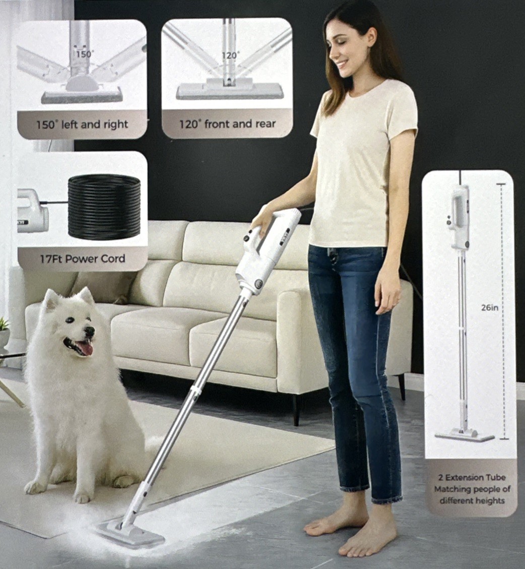 YKYI Steam Mop 30 Speed Level 1200W, 10 in 1 Nozzle 24′, 11 Attachments