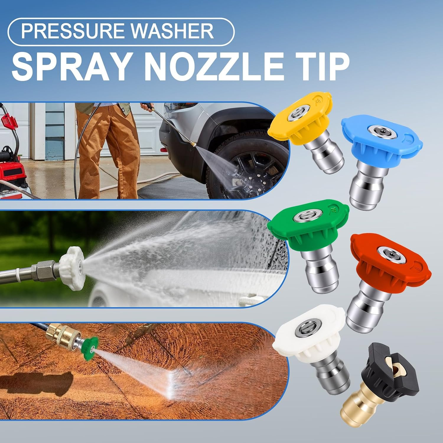 Pressure Washer Tips, 6 Pack Nozzle Tips, 1/4″ Quick Connect, Stainless Steel, O