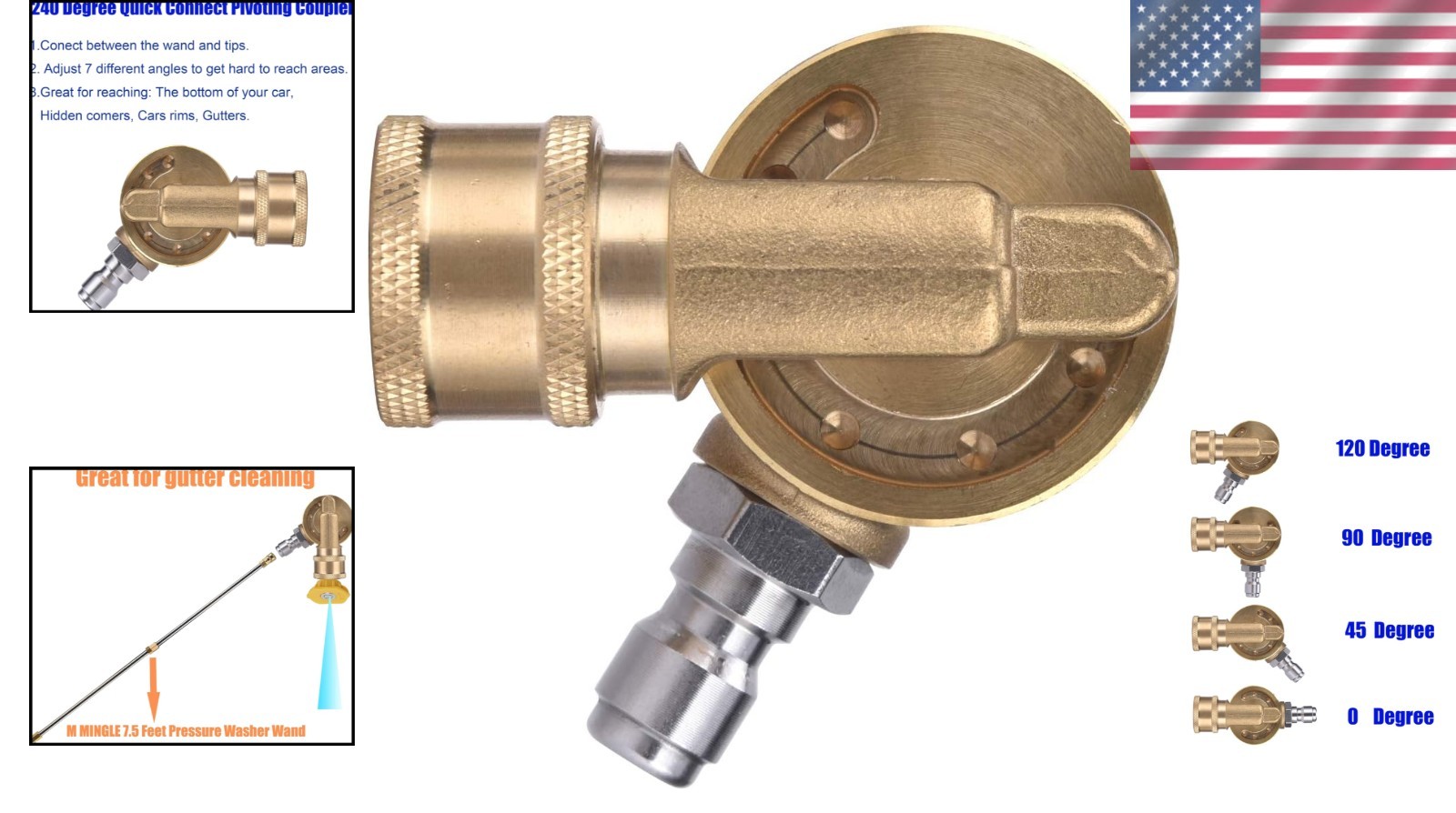 Gutter Cleaner Attachment with 240° Pivot Coupler for Pressure Washers