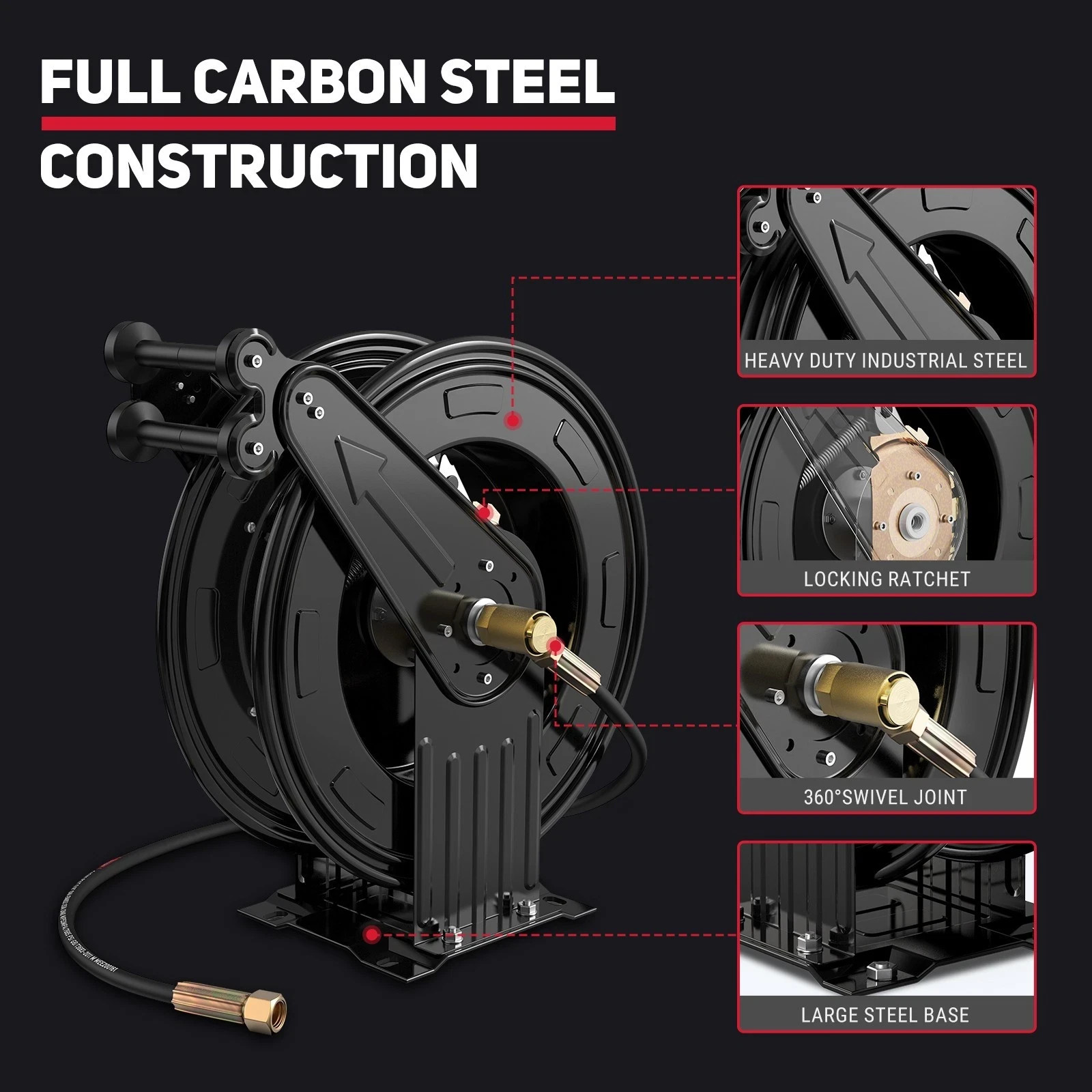 Pressure Washer Hose Reel, 3/8 in x 50 ft Retractable Pressure Washer Reels