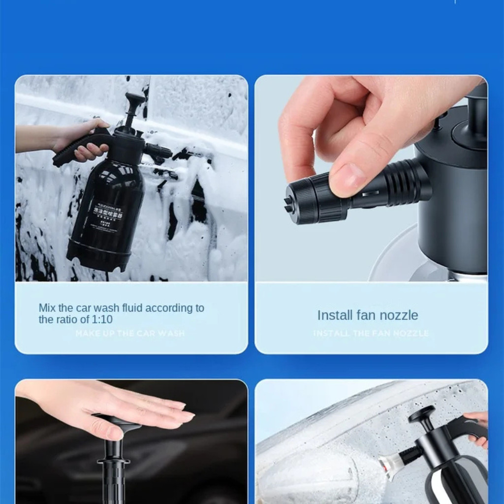 2L Hand Pump Foam Sprayer with 3 Types of Nozzle Hand Pneumatic Foam Cannon Snow