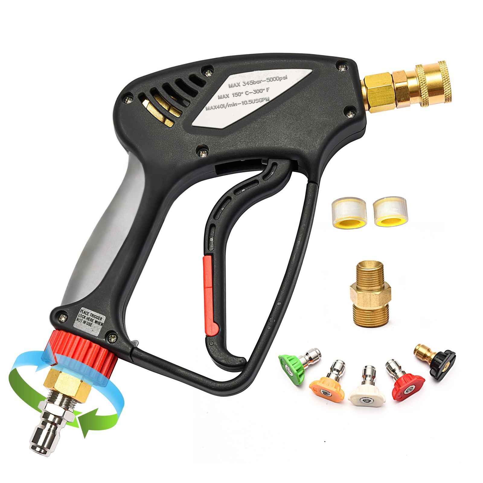ANJIESENG SHORT PRESSURE WASHER GUN WITH 360 SWIVEL 5000 PSI / 10.5 GPM – BLACK