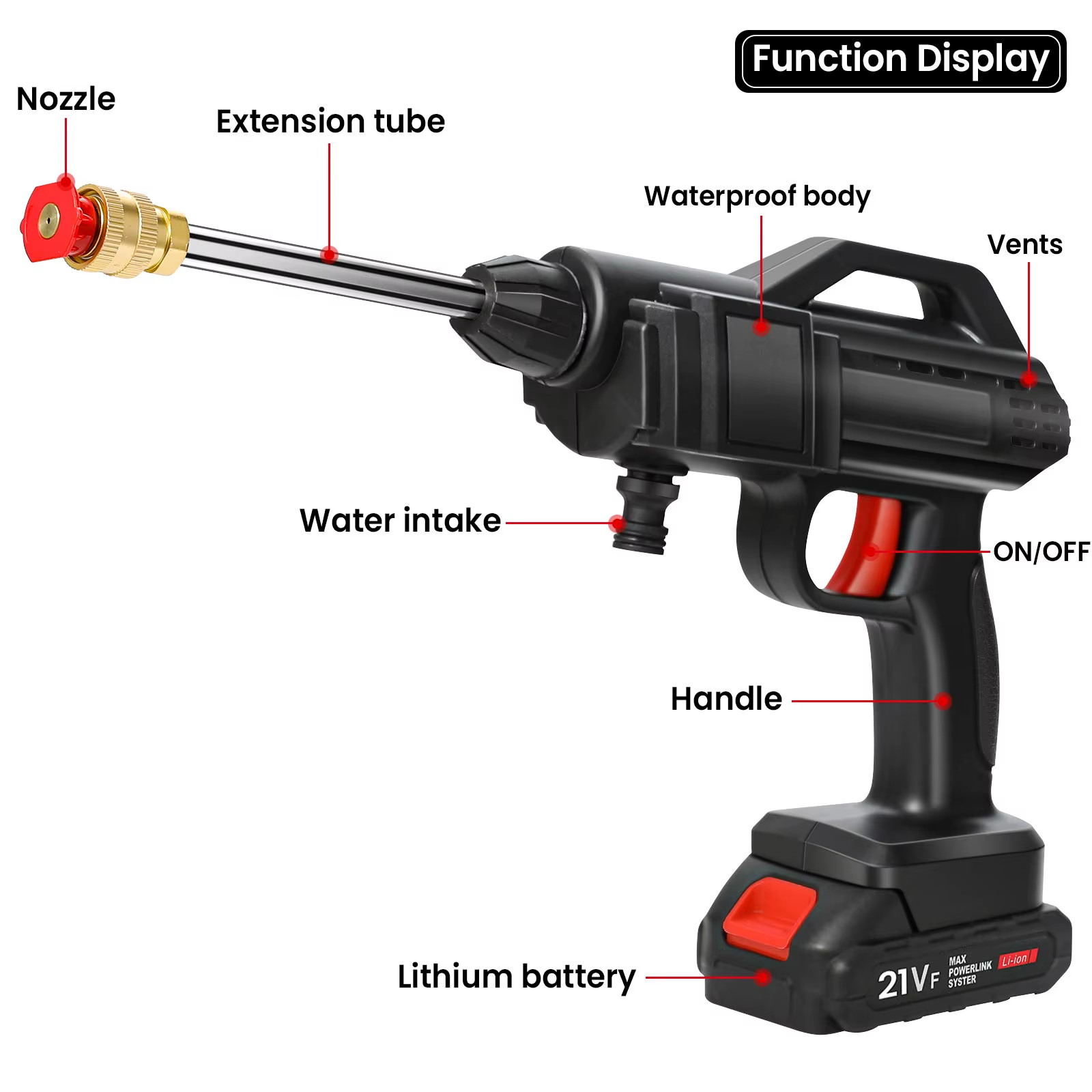 1500W BATTERY OPERATED PORTABLE GUN PRESSURE WASHER PRESSURE ACCESSORIES