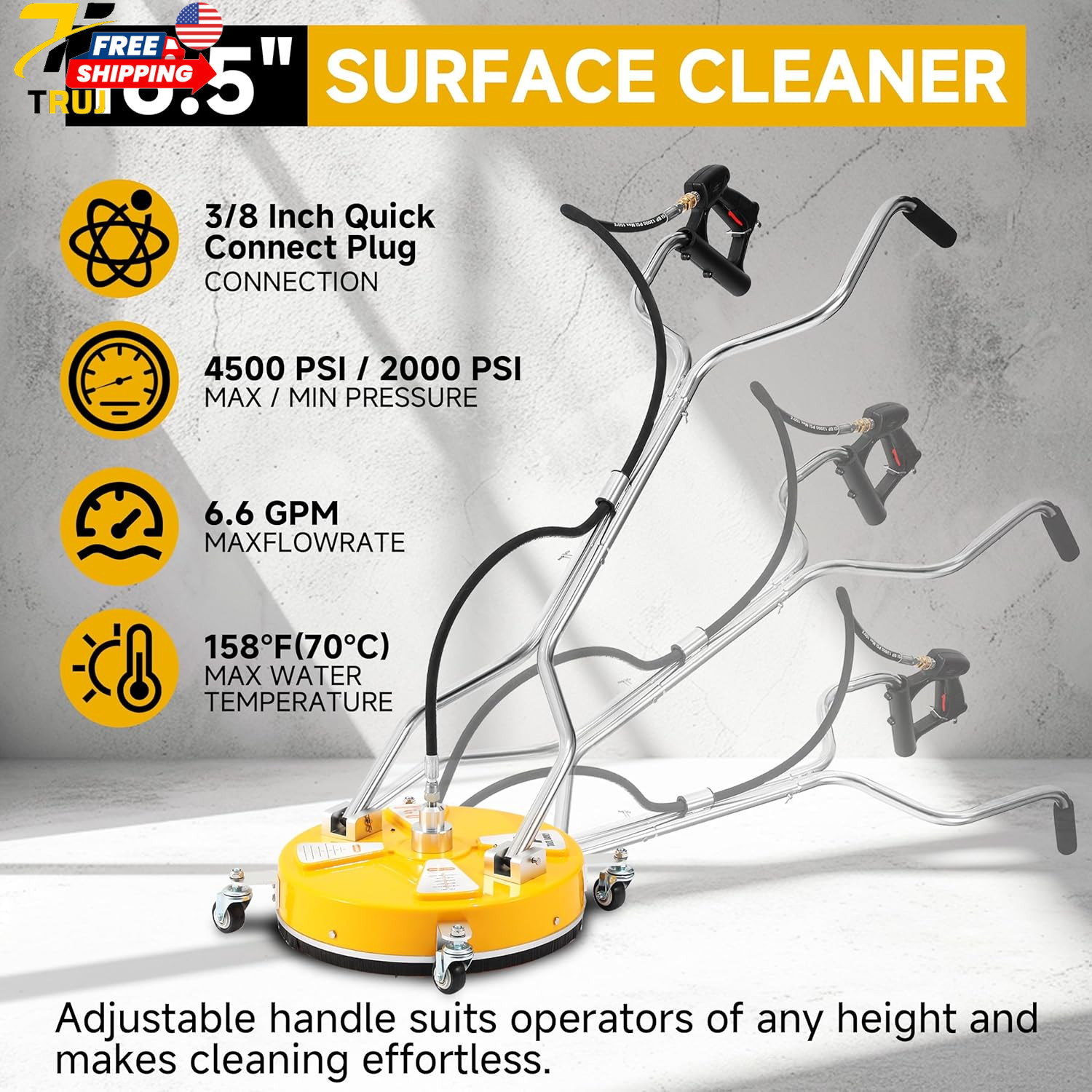 16.5” Pressure Washer Surface Cleaner with 4 Wheels for Easy Outdoor Cleaning