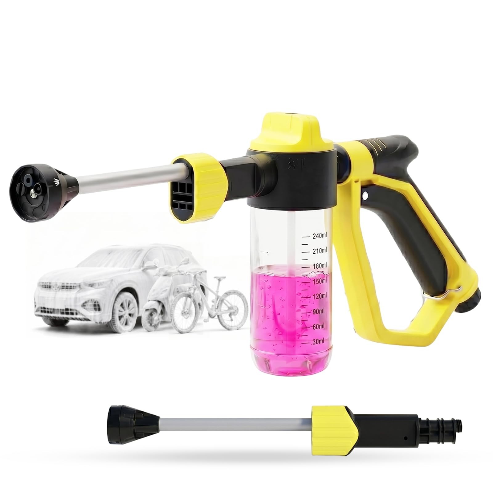 High Pressure Foam Gun for Garden Hose – 3 Spray Modes Car Wash Kit, Yellow