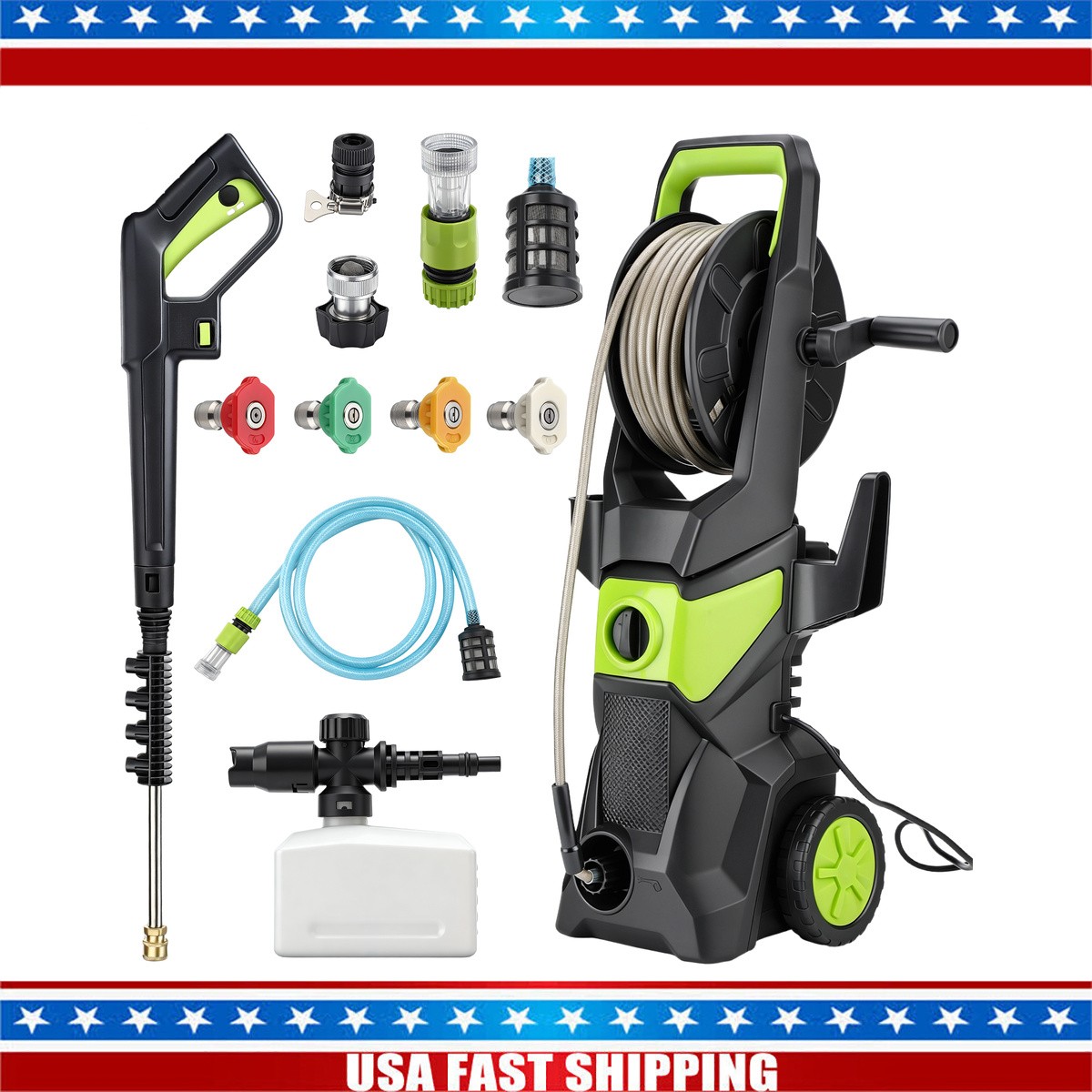 52 FT Electric Pressure Washer 5000PSI 3.2GPM Pressure Cleaner with 4 Nozzles