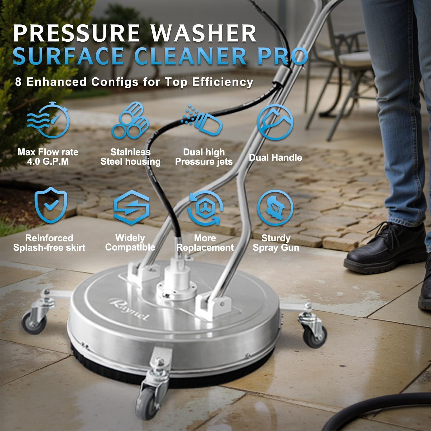 20″ Pressure Washer Surface Cleaner, Power Washer Accessory | Stainless Steel Ho