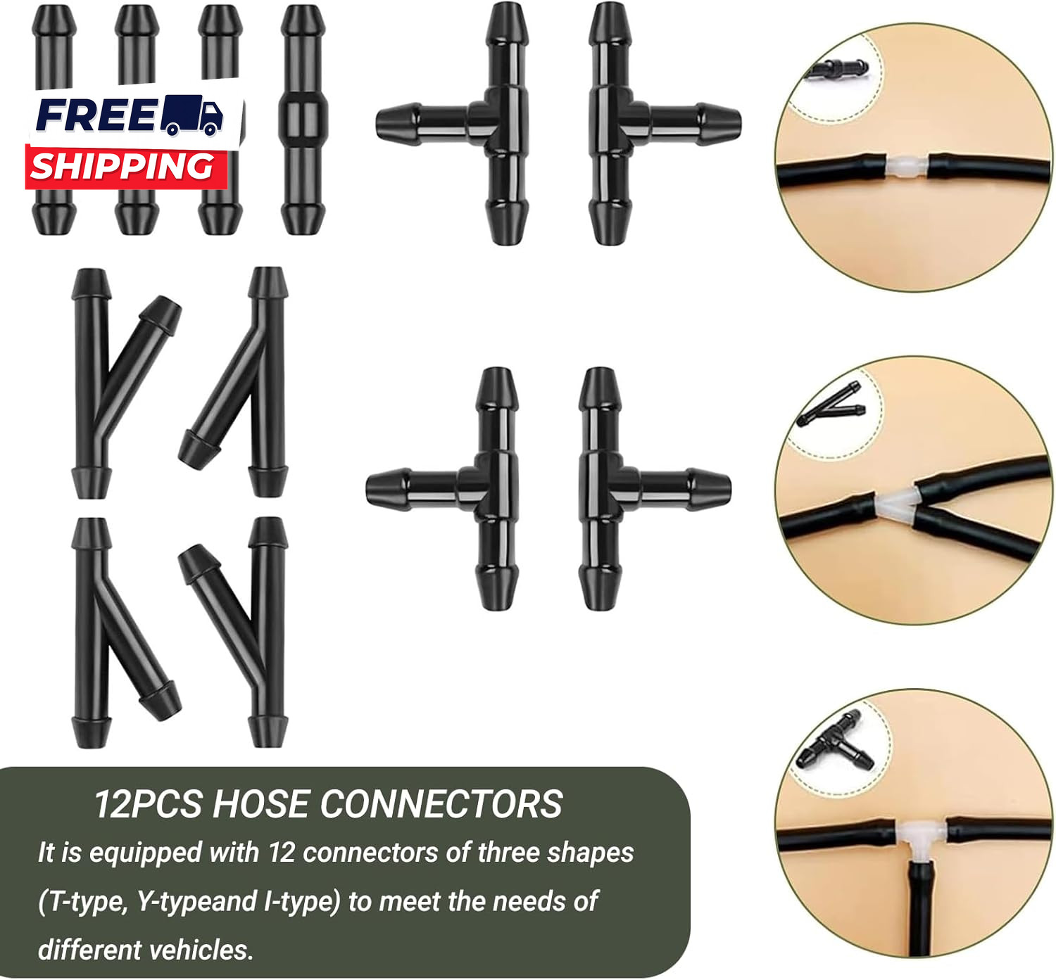 Windshield Washer Hose Kit 5M Washer Fluid Hose with 12 Pcs Connectors 2 Fan No