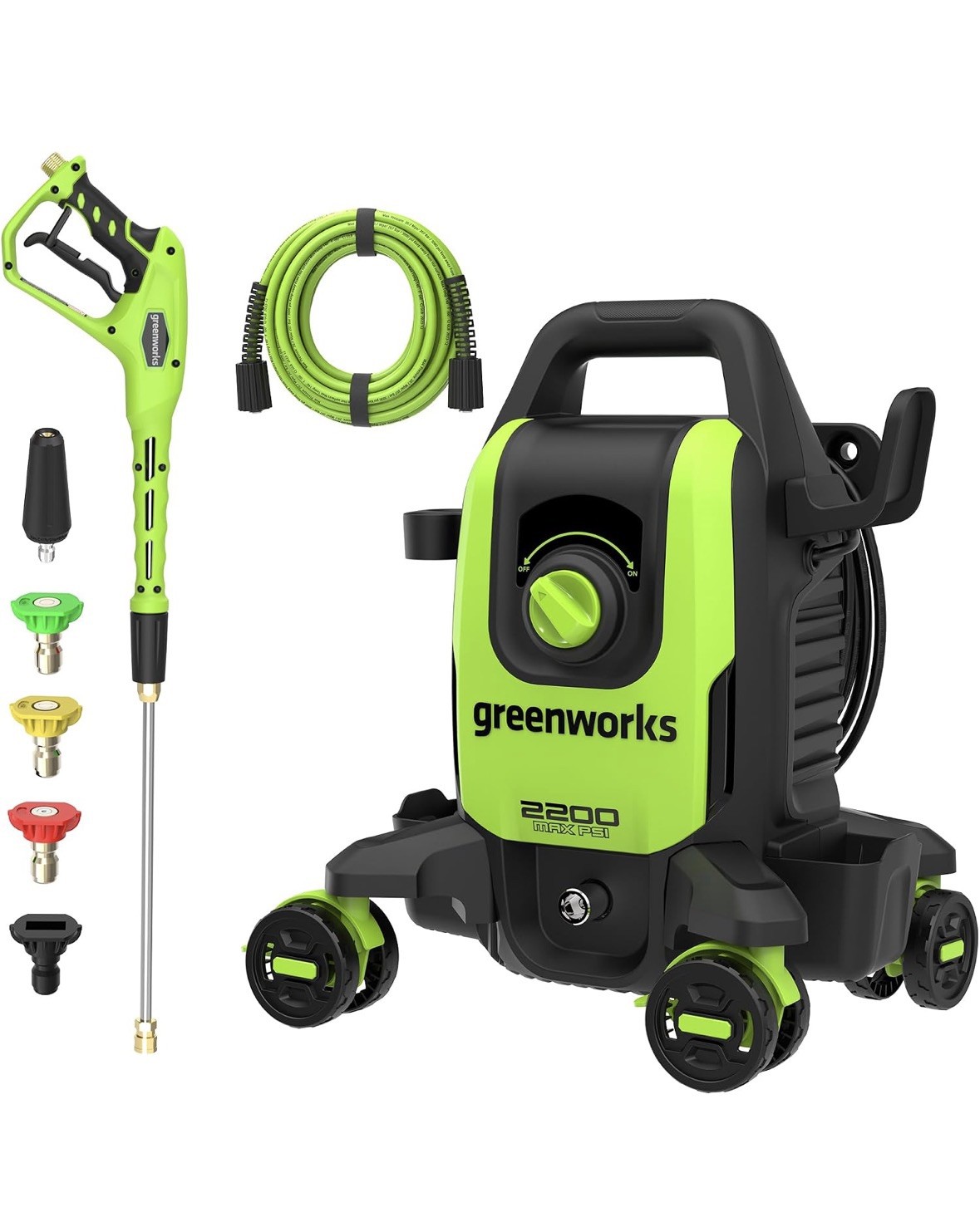 Greenworks 2200PSI 1.2GPM Four-Wheel Pressure Washer w/5 Nozzles& Detergent Tank