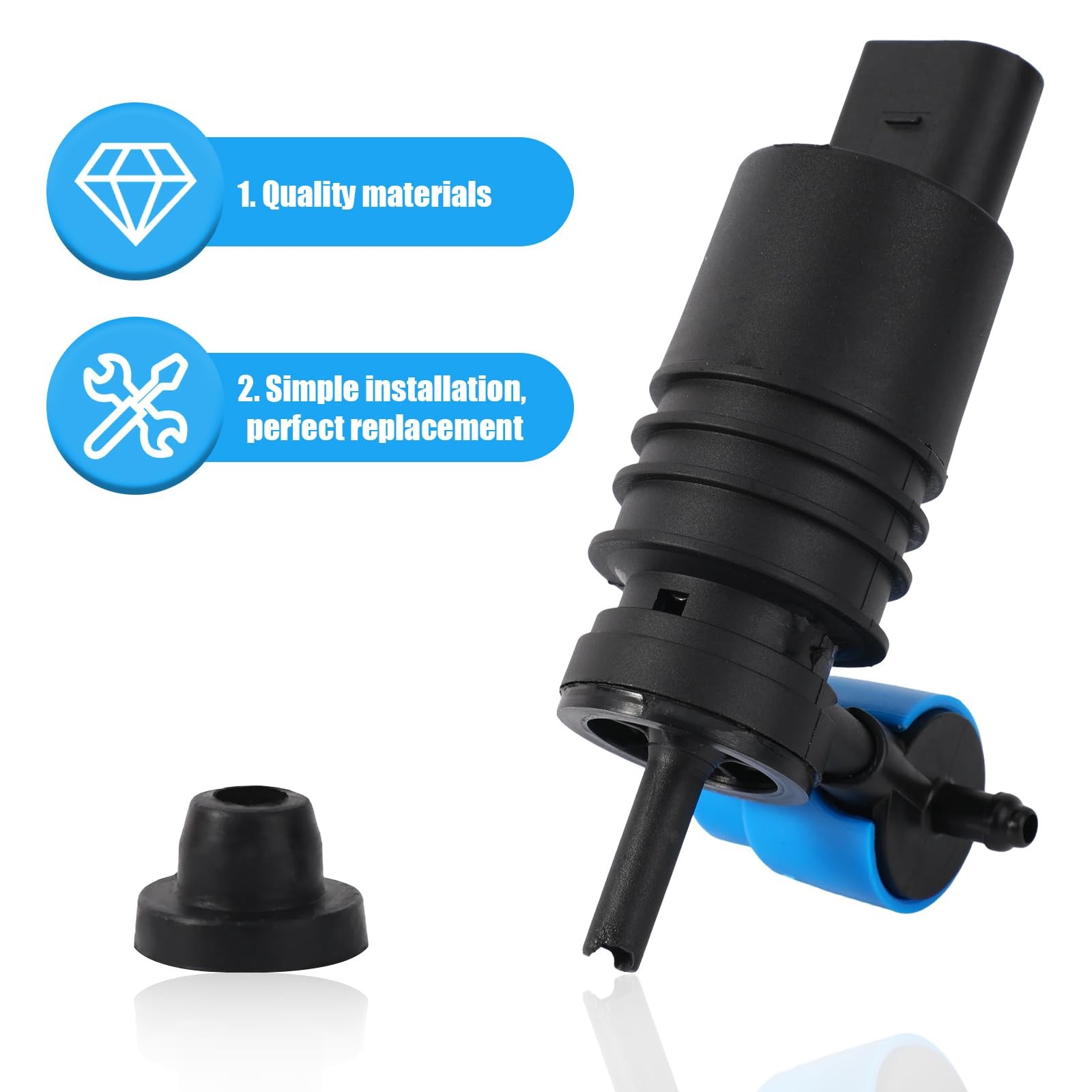 Windshield Washer Fluid Pump, Front Spray Pump Motor, Blue & Black, Durable