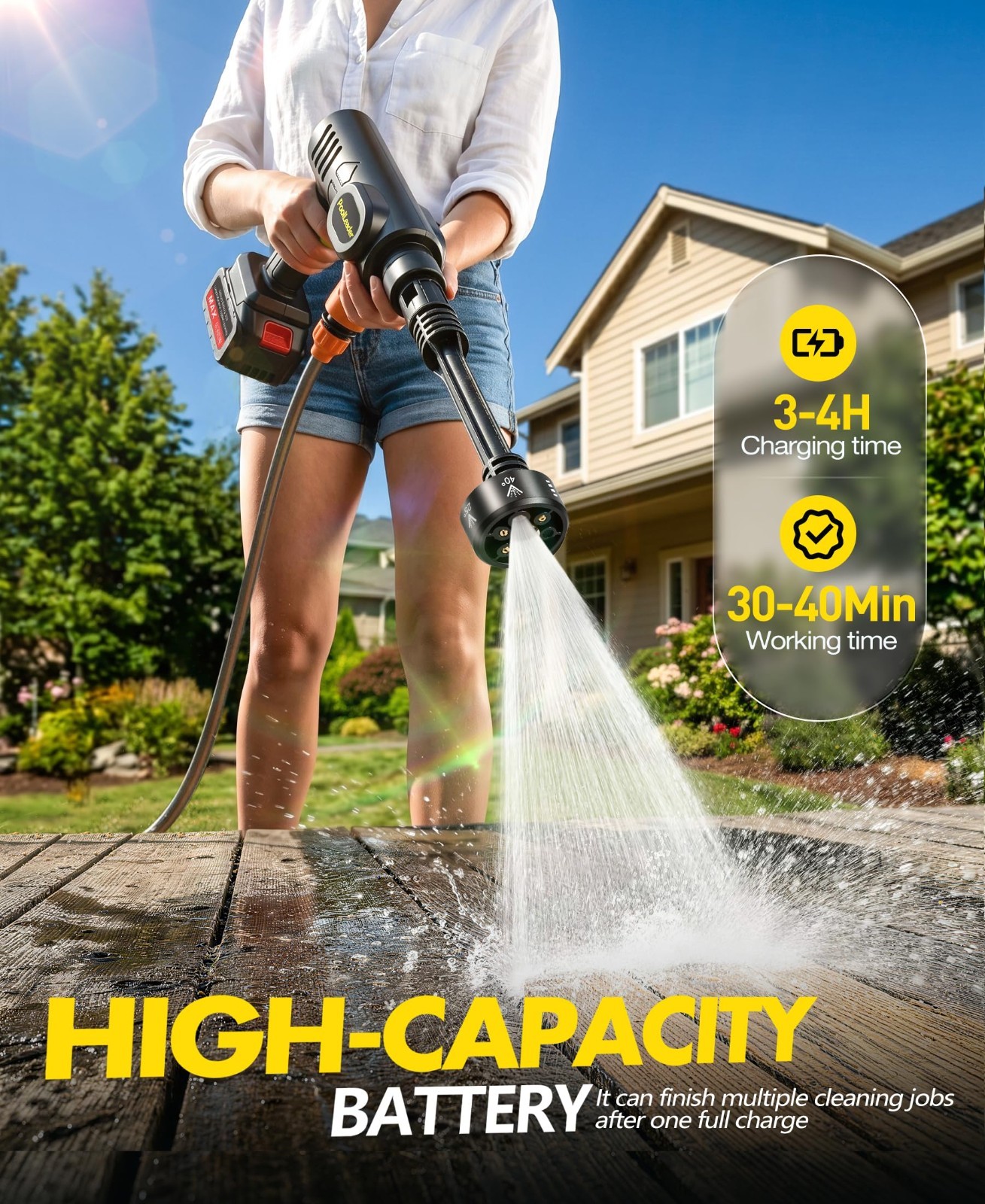 Cordless Car Cleaning Tool – 6-in-1 Nozzle & Foam Cannon, Portable Battery Opera