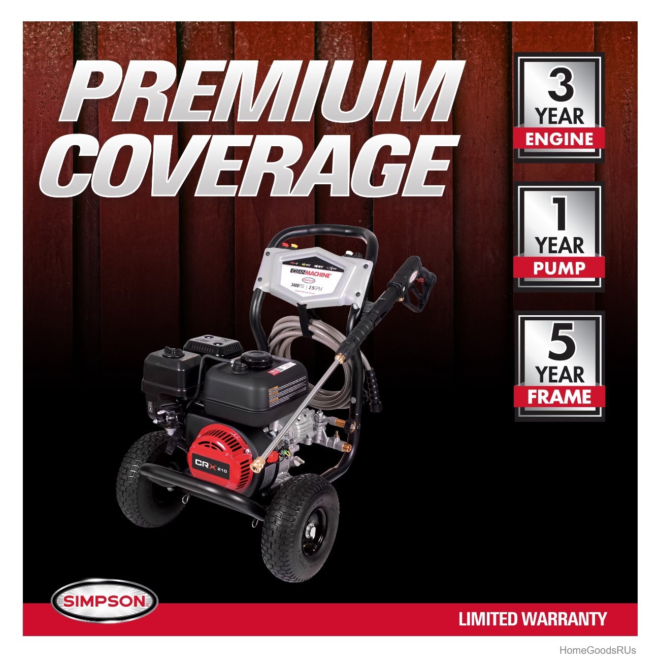 Gas Pressure Washer 3400 PSI 2.5 GPM Axial Cam Pump Compact Steel Frame