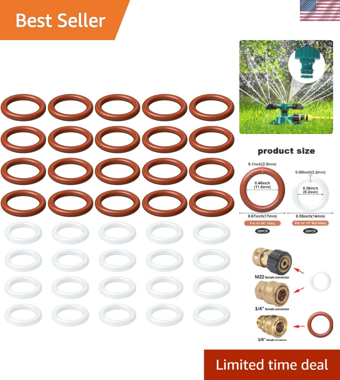 50 Pack Silicone O-Rings Power Pressure Washer Replacement for 1/4 inch, 3/8 …