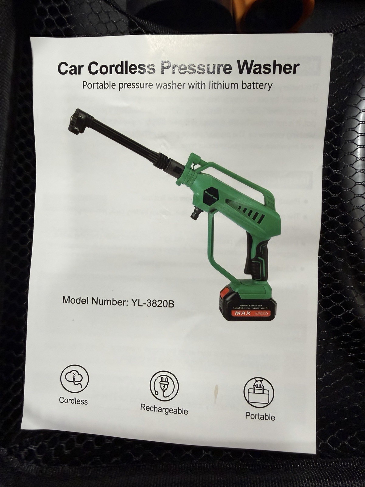 Cordless Car Washer & More Cleaning Gun w 6-n-1 Nozzle & Rechargeable Battery