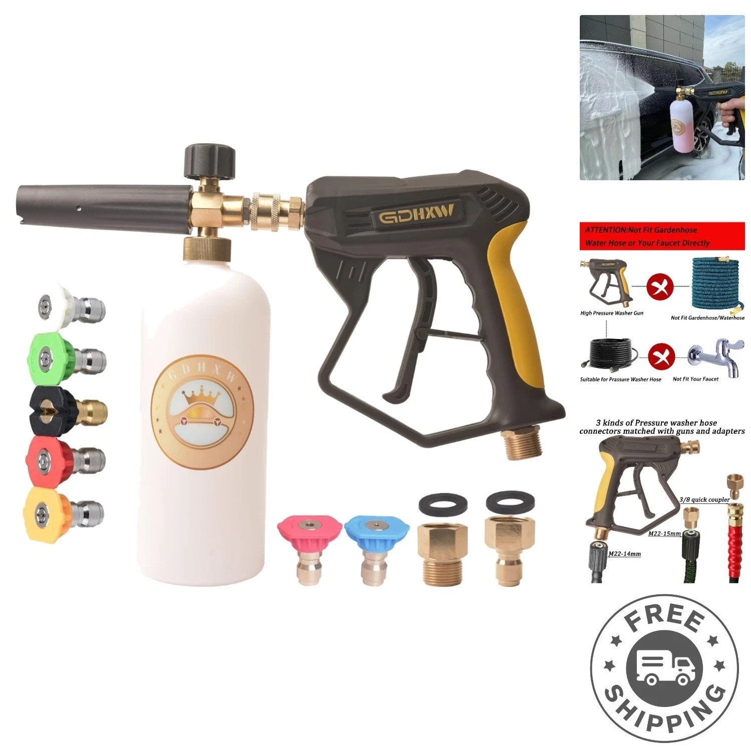 Complete Pressure Washing Set: X-887 Gun, Foam Cannon, and Adapters Included