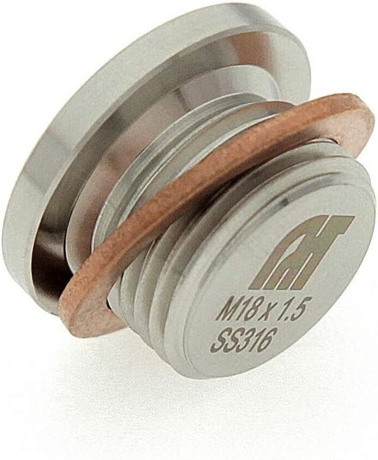 M18 x 1.5 Stainless Steel 316 Threaded Plug Fitting with Copper Washer – Slim…
