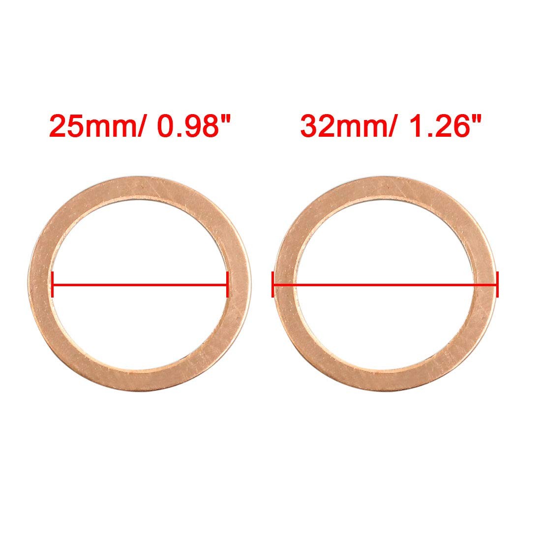 25mm Inner Dia Copper Washers Flat Sealing Gasket Rings Universal Car 20 PCS
