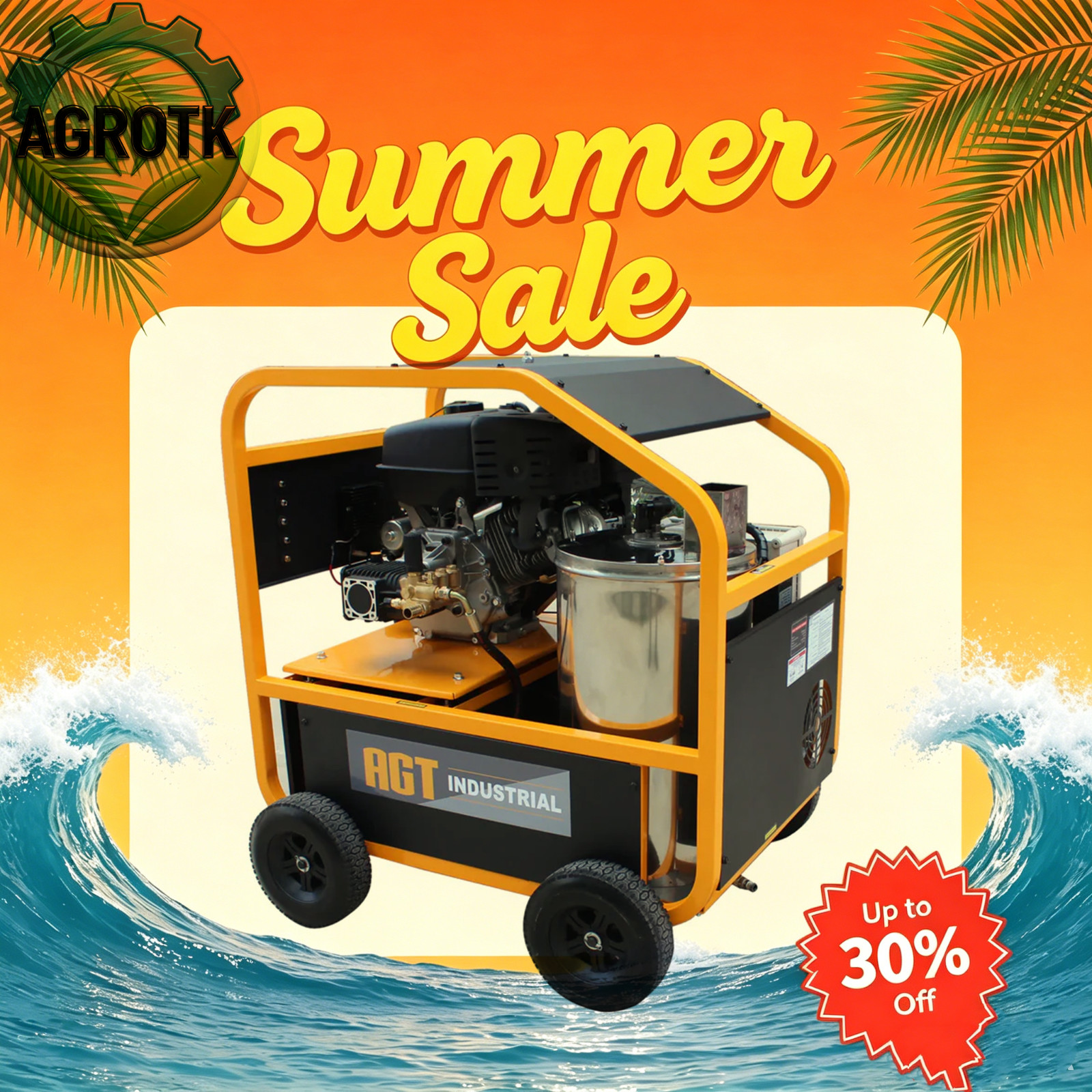 AGT HPW3000 Hot Water Pressure Washer 3000 PSI, 6.5HP, 33′ Hose, Free Shipping