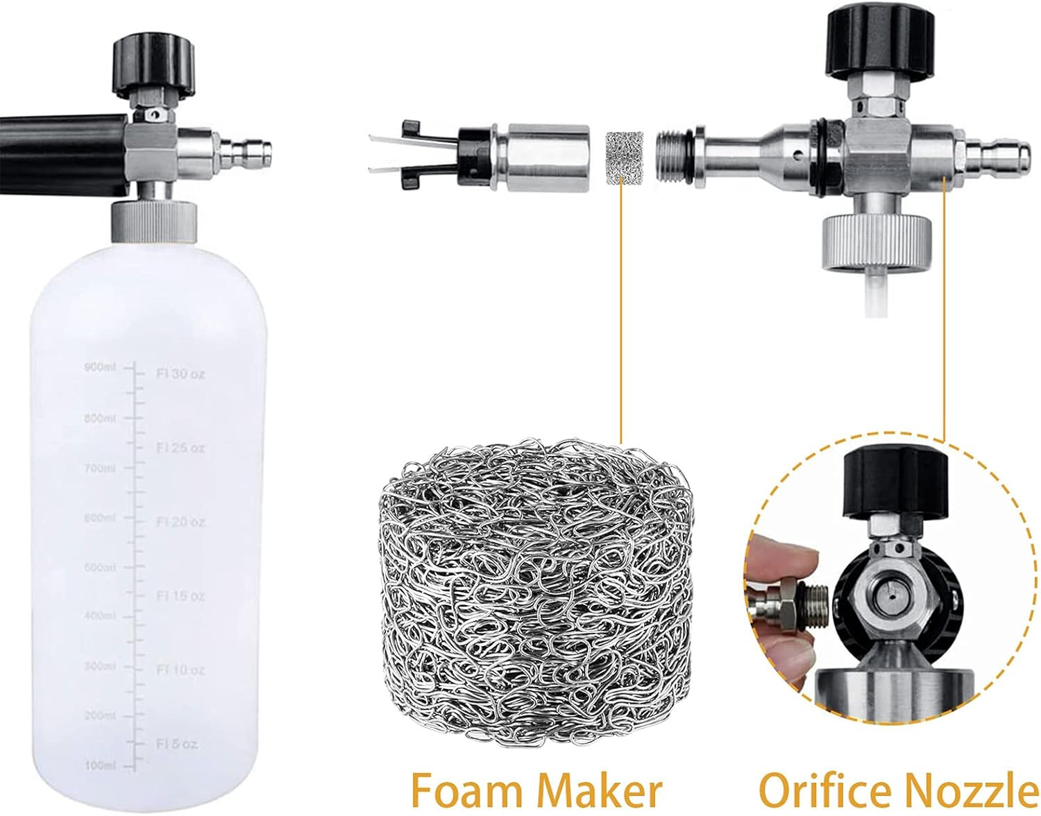 4 Pieces 1.1Mm Orifice for Foam Cannon Nozzle and 10 Pieces Foam Maker, High Rep
