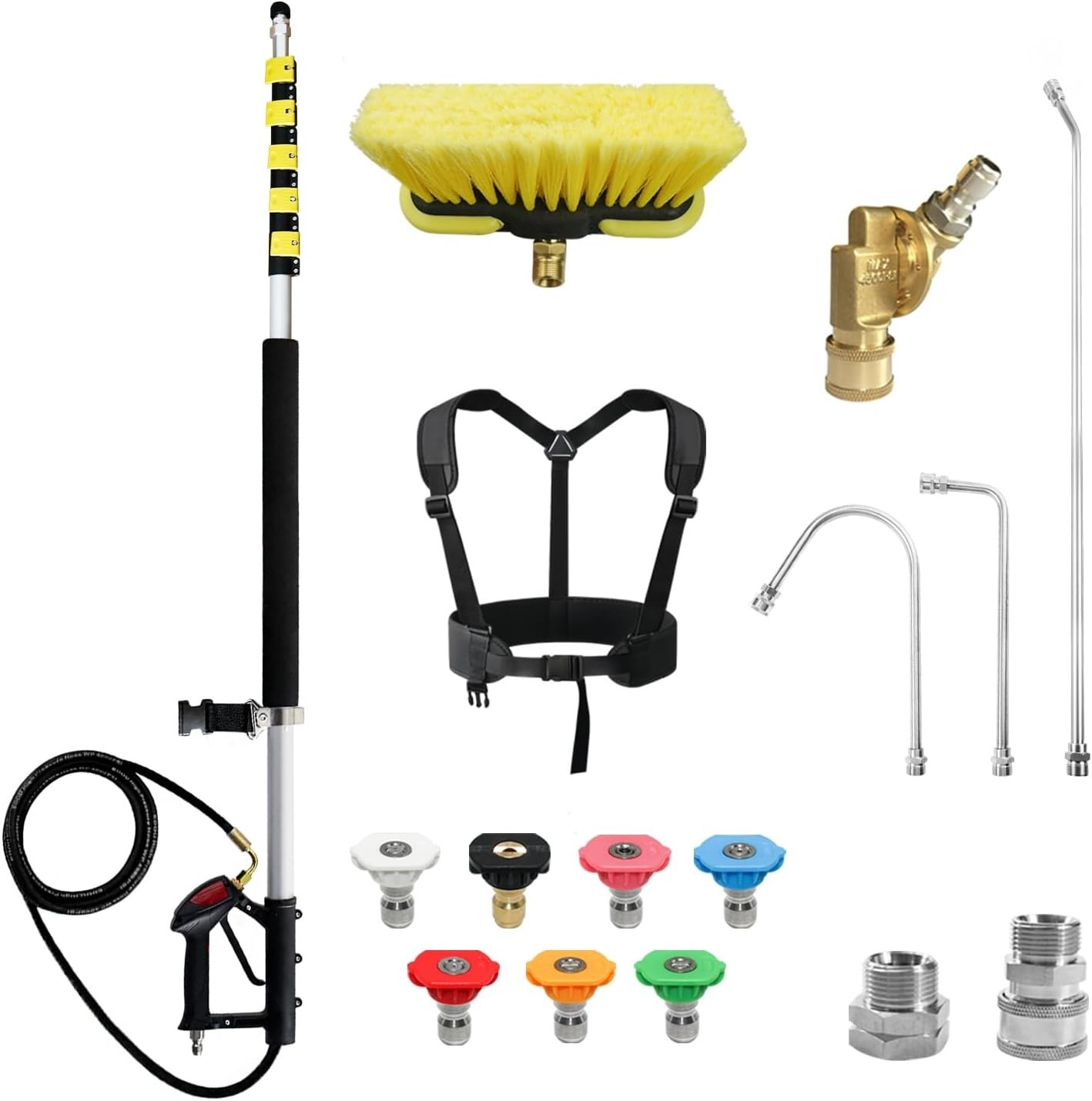 RAYNEL 25FT Telescoping Pressure Washer Extension Wand with Brush Head#2508L T4