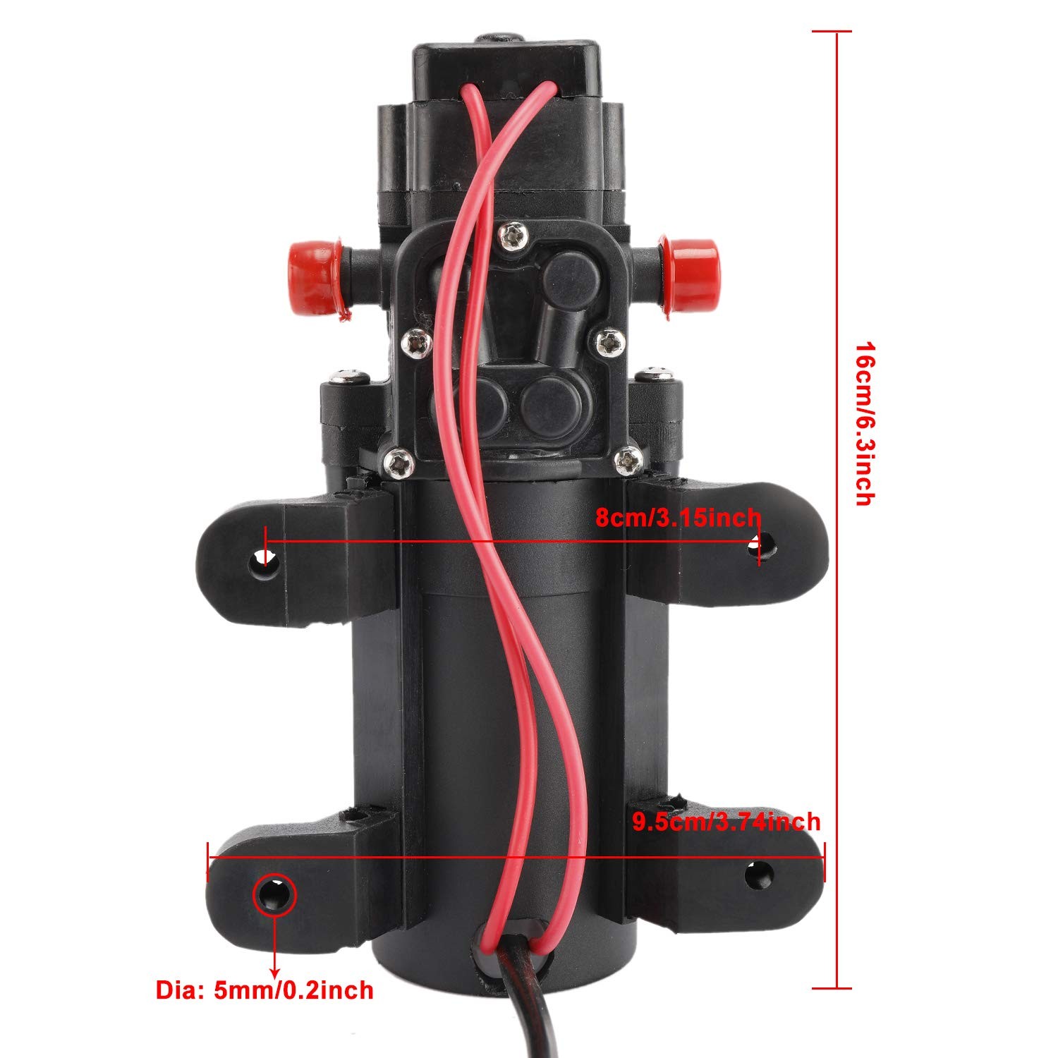 12V Diaphragm Water Pressure Pump 1.1 GPM 35 PSI With 2 Hose Clamps Caravan