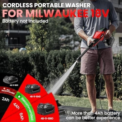 Cordless Pressure Washer for Milwaukee M18 Battery, Portable Cordless Power Wash