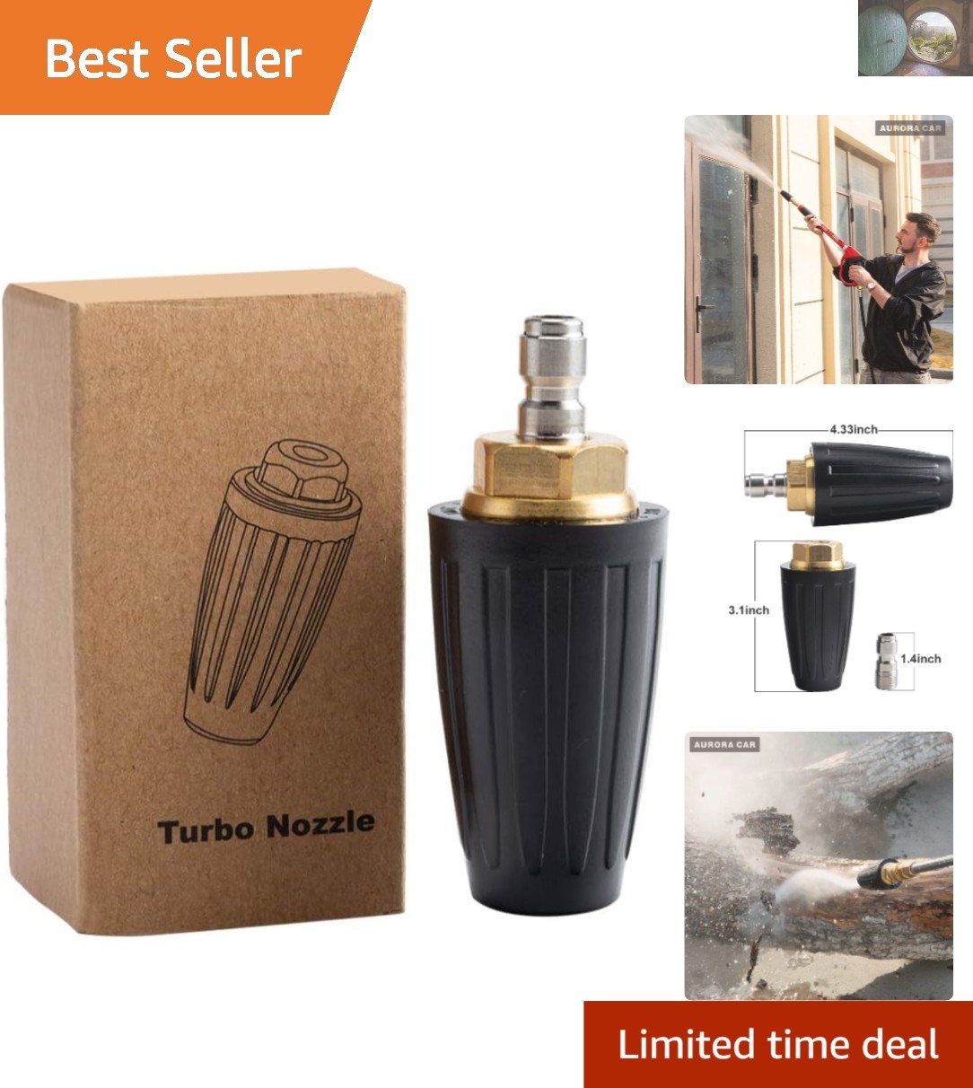 1/4” Quick Connect Turbo Nozzle, 4000 PSI, Rustproof for High Pressure Cleaners
