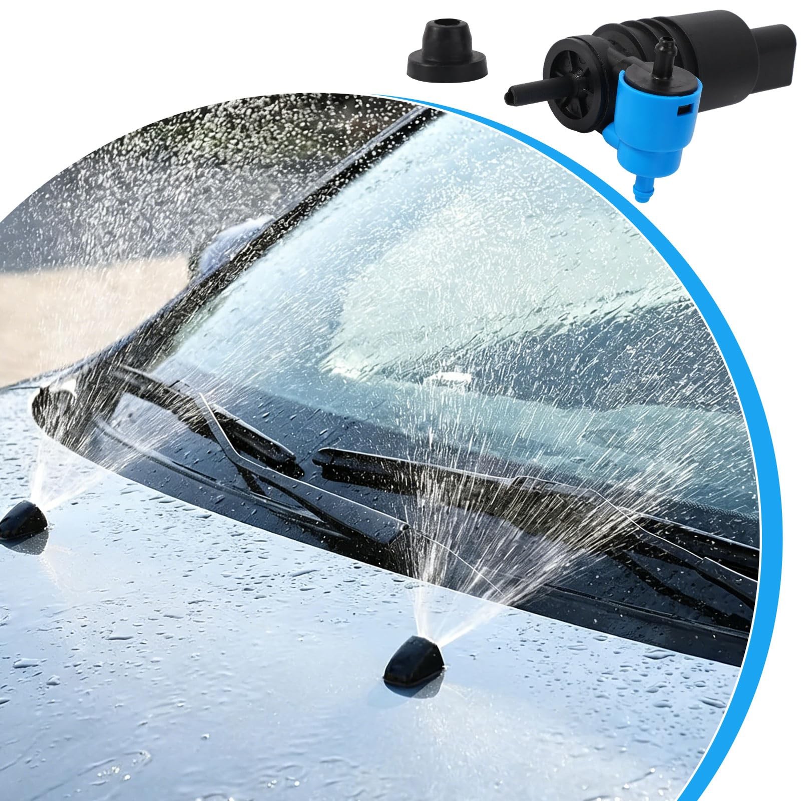 Windshield Washer Fluid Pump, Front Spray Pump Motor, Blue & Black, Durable