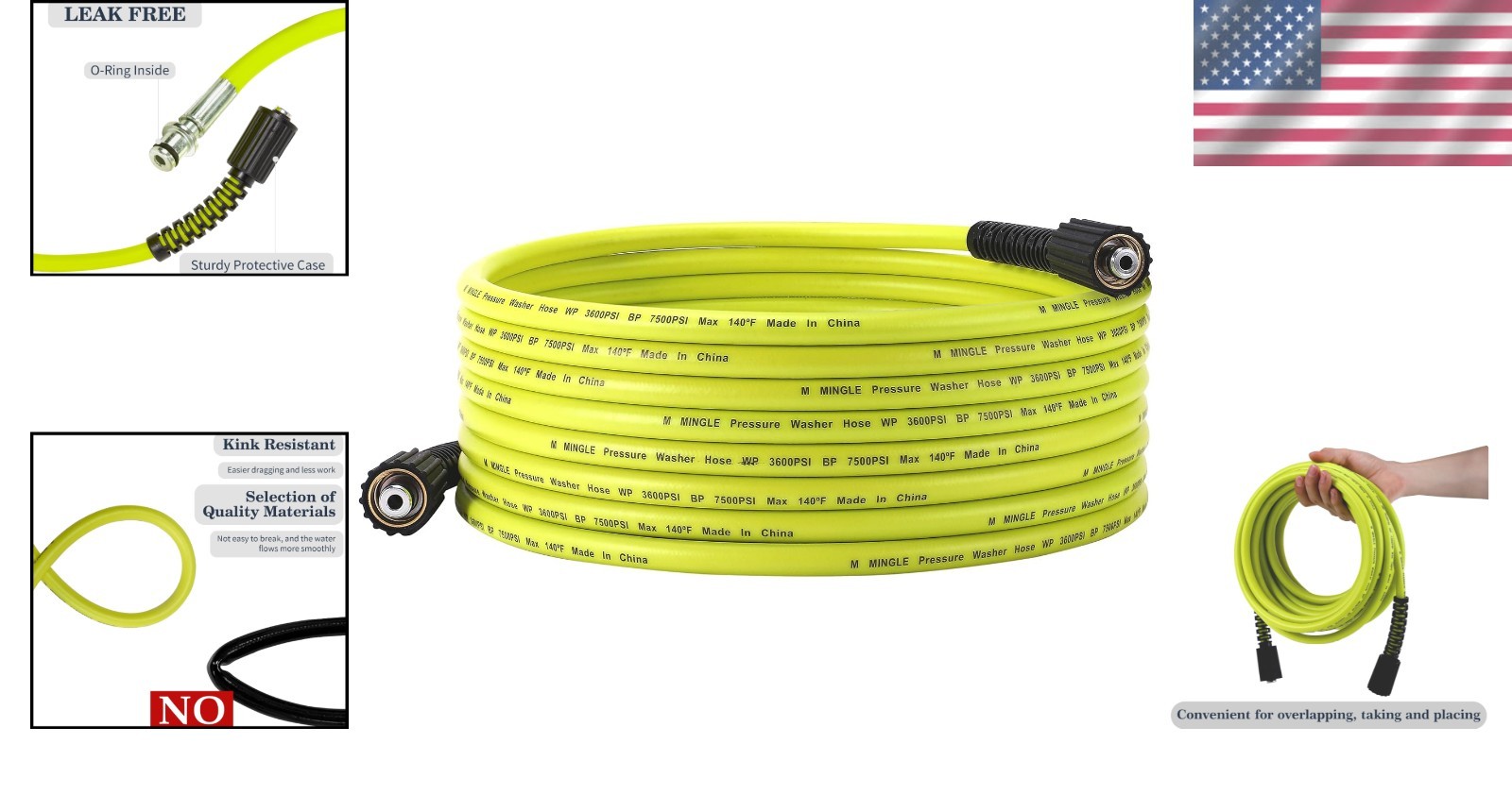 25 FT Flexible Pressure Washer Hose with M22 14mm Fittings – Durable & Reliable